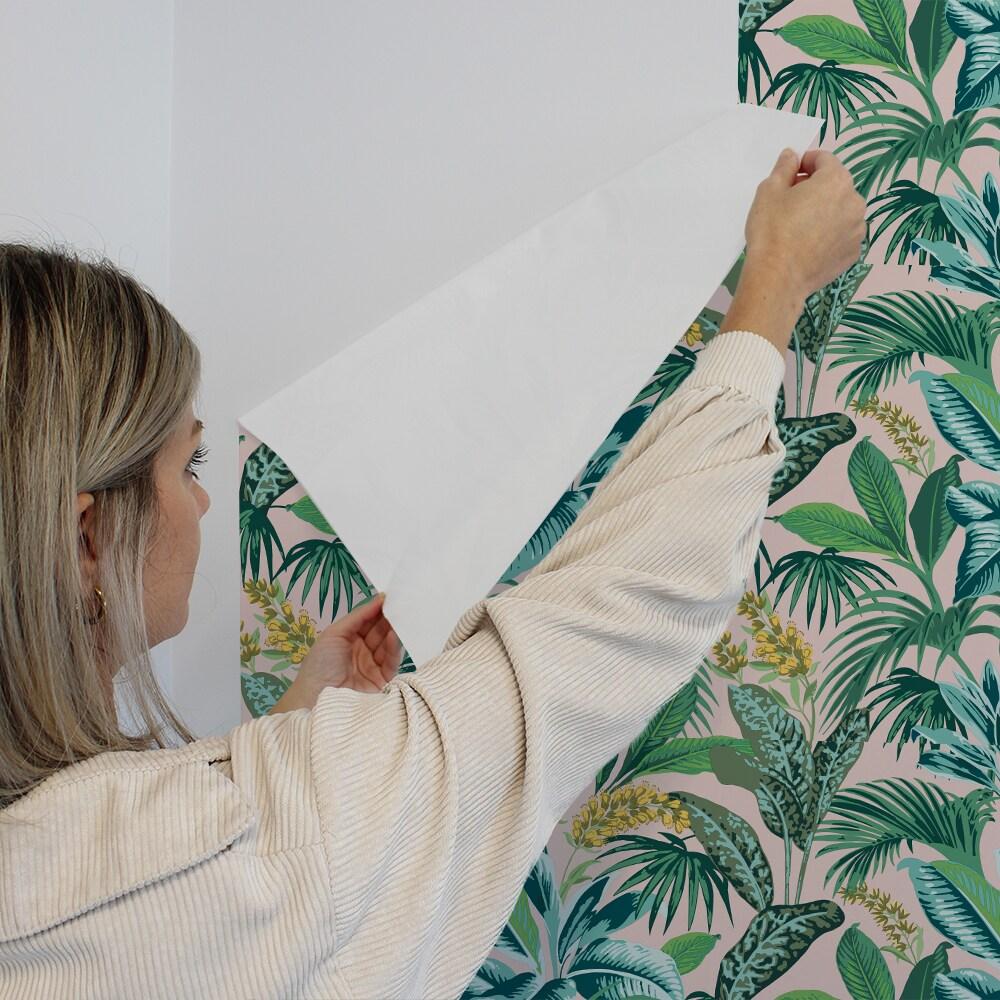 Tempaper Havana Palm Botanical Pink Tropical Peel and Stick Wallpaper, 20.5" x 16.5'