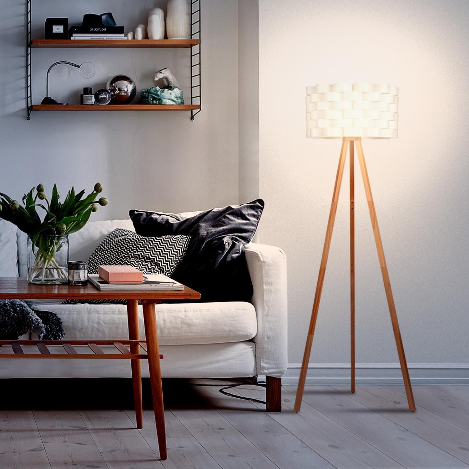 Brightech Bijou 60 in. Wood Farmhouse LED Floor Lamp with Drum Shade