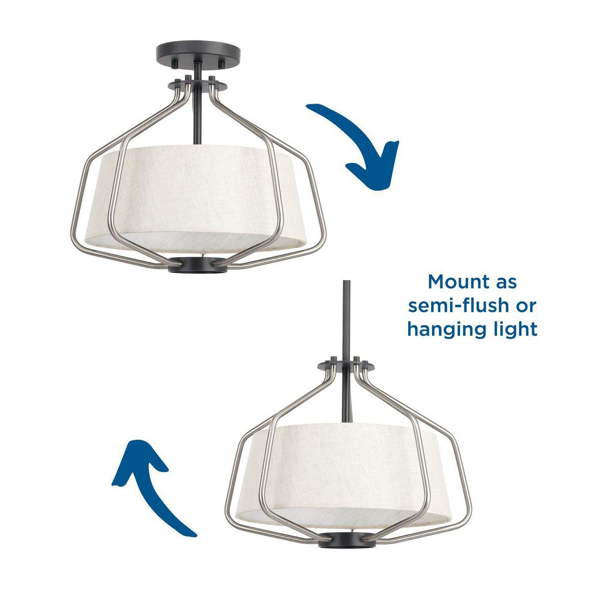 P350102-009-Progress Lighting-Hangar - Close-to-Ceiling Light - 2 Light - Drum Shade in Farmhouse style - 16 Inches wide by 13.25 Inches high-Brushed