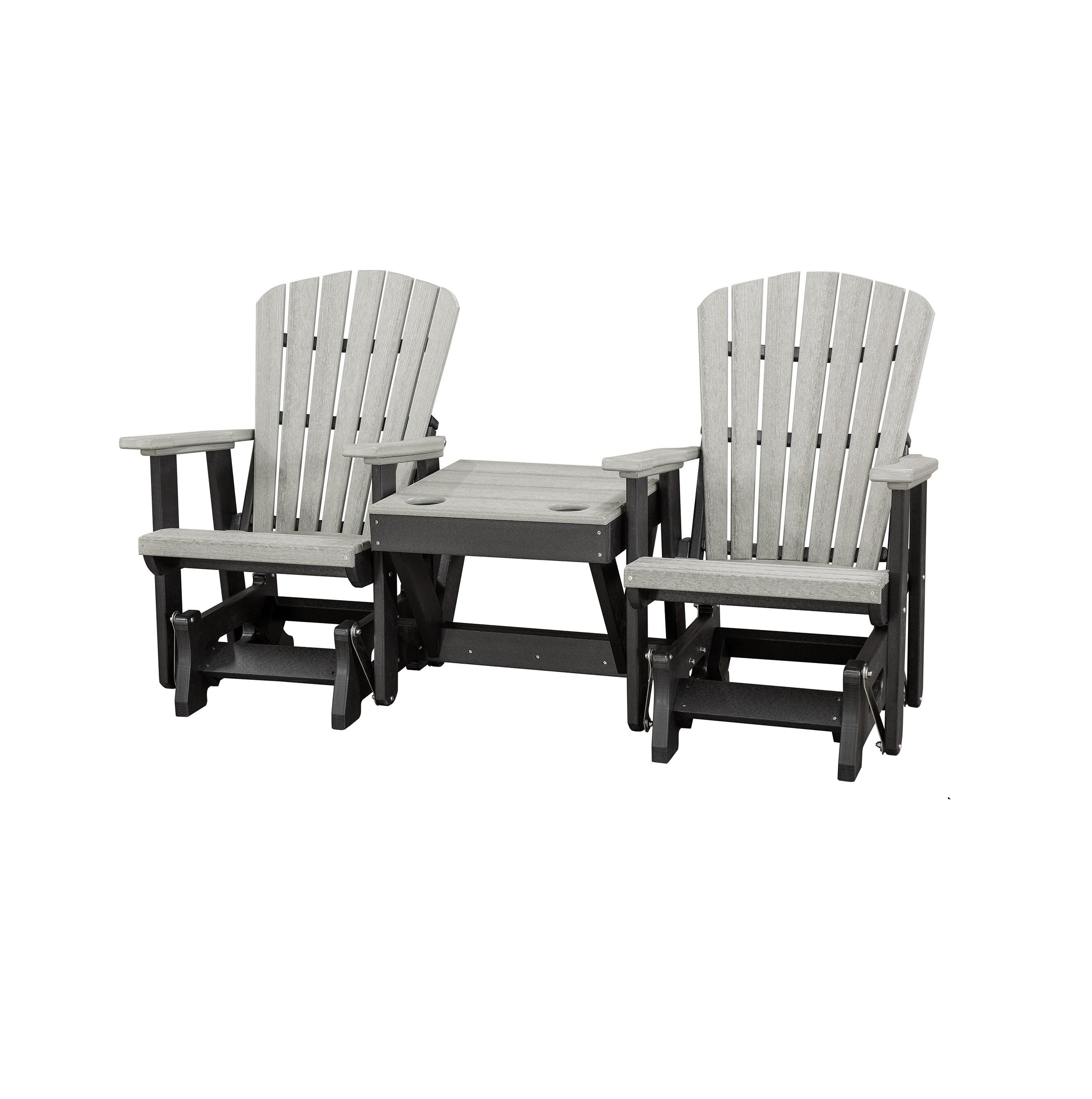 Double Glider With Center Table In Birchwood High Density Polyethylene With A Tudor Base, Made In The USA