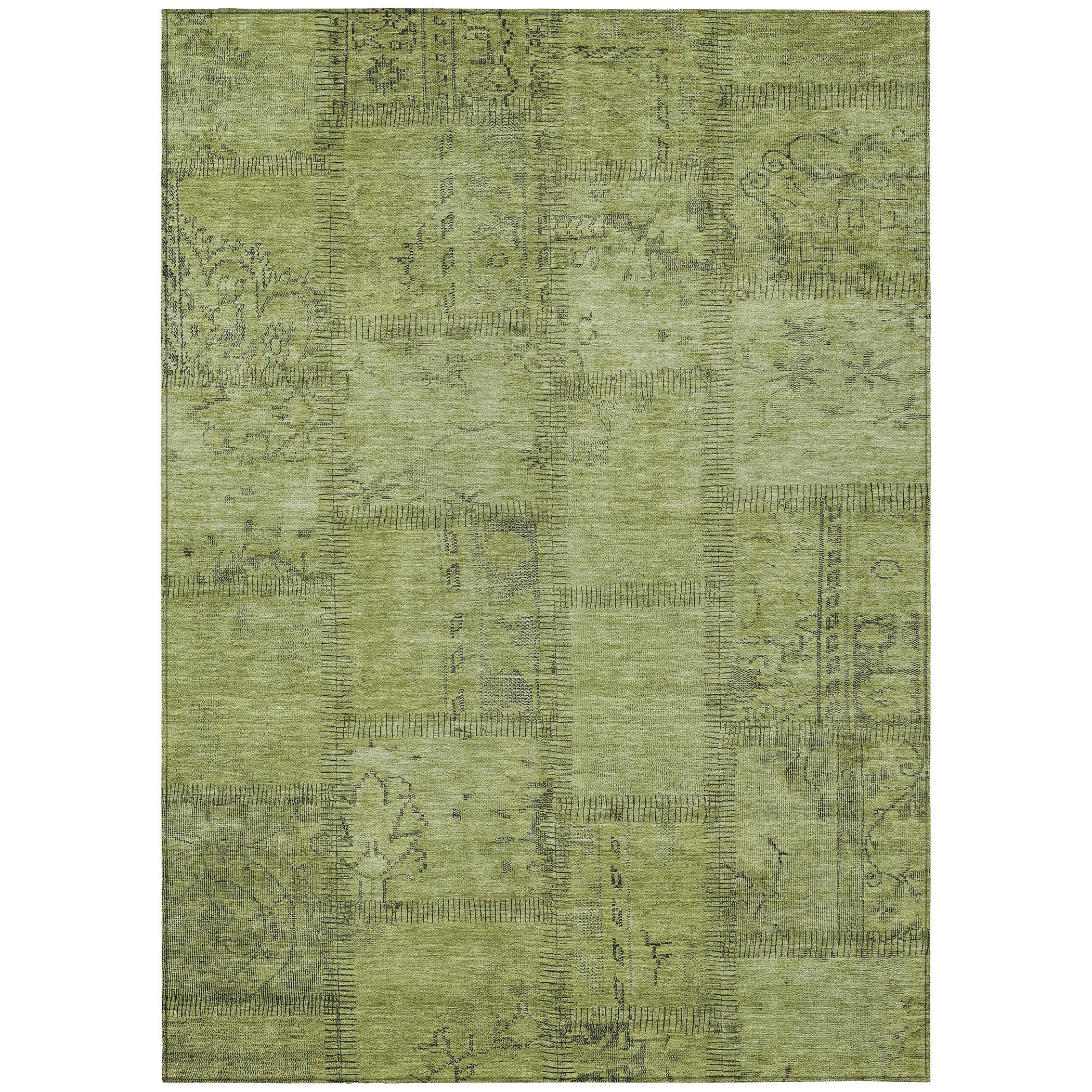 Fern Green Synthetic Flat Woven Indoor Outdoor Rug