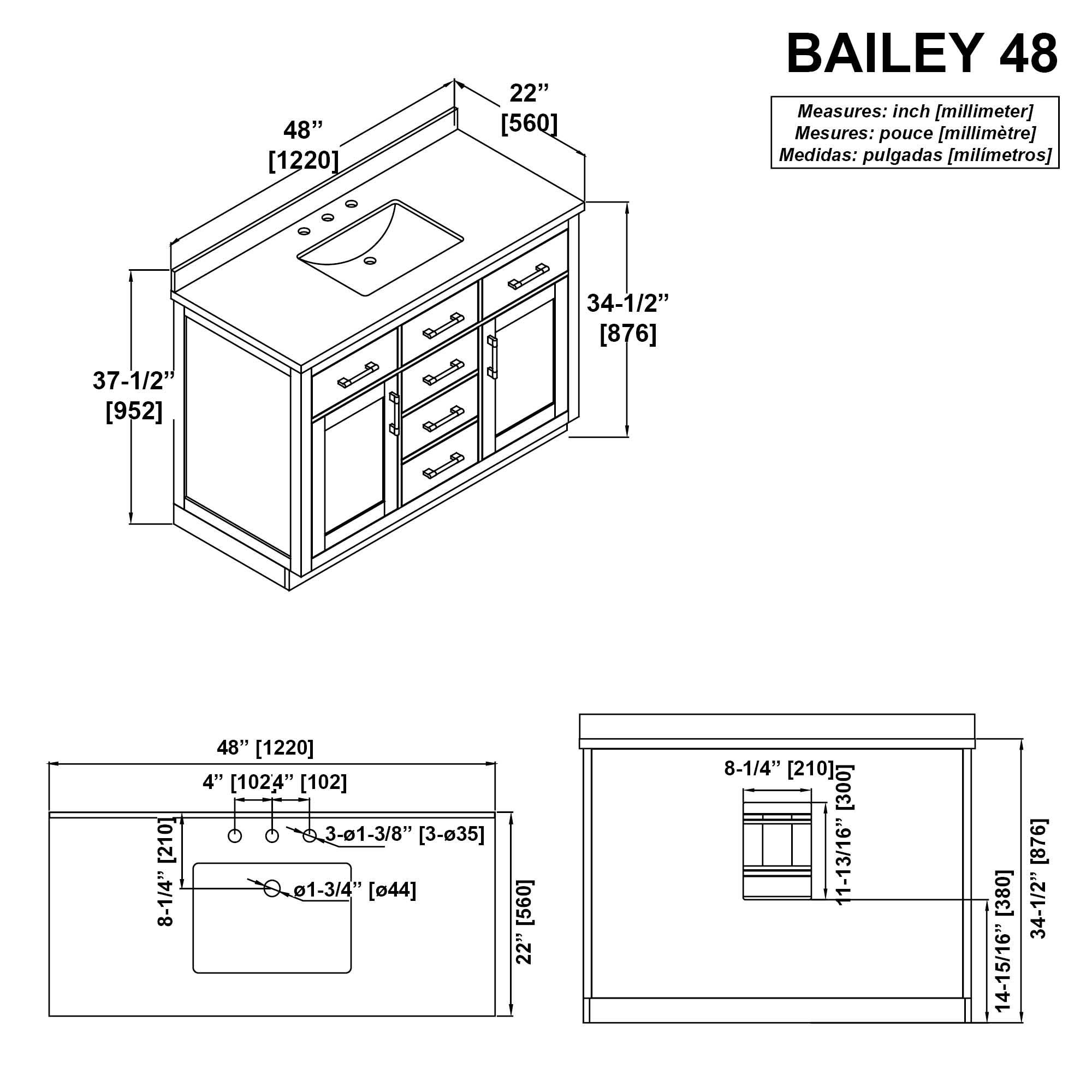 OVE Decors Bailey 48" Single Bathroom Vanity Set with Premium Countertop