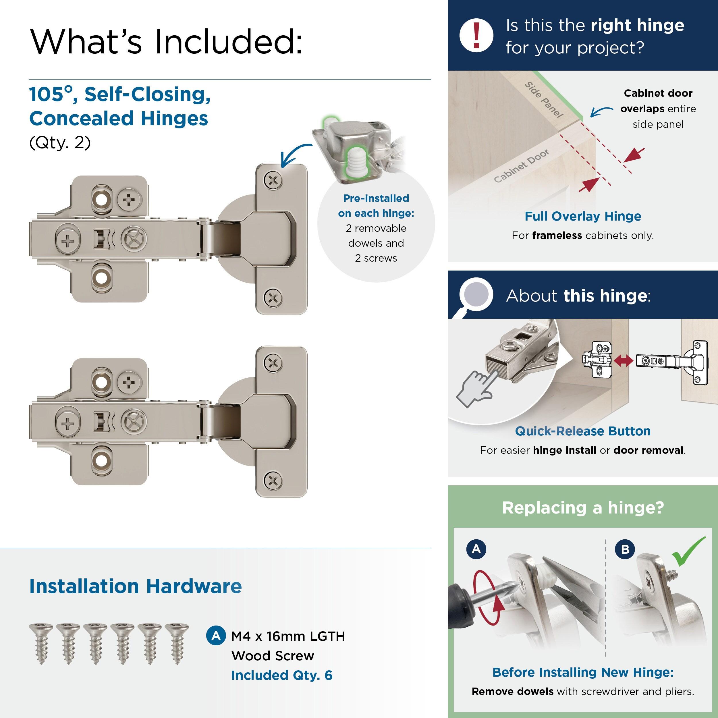 Nickel Full Overlay Frameless Self-Closing Cabinet Hinge