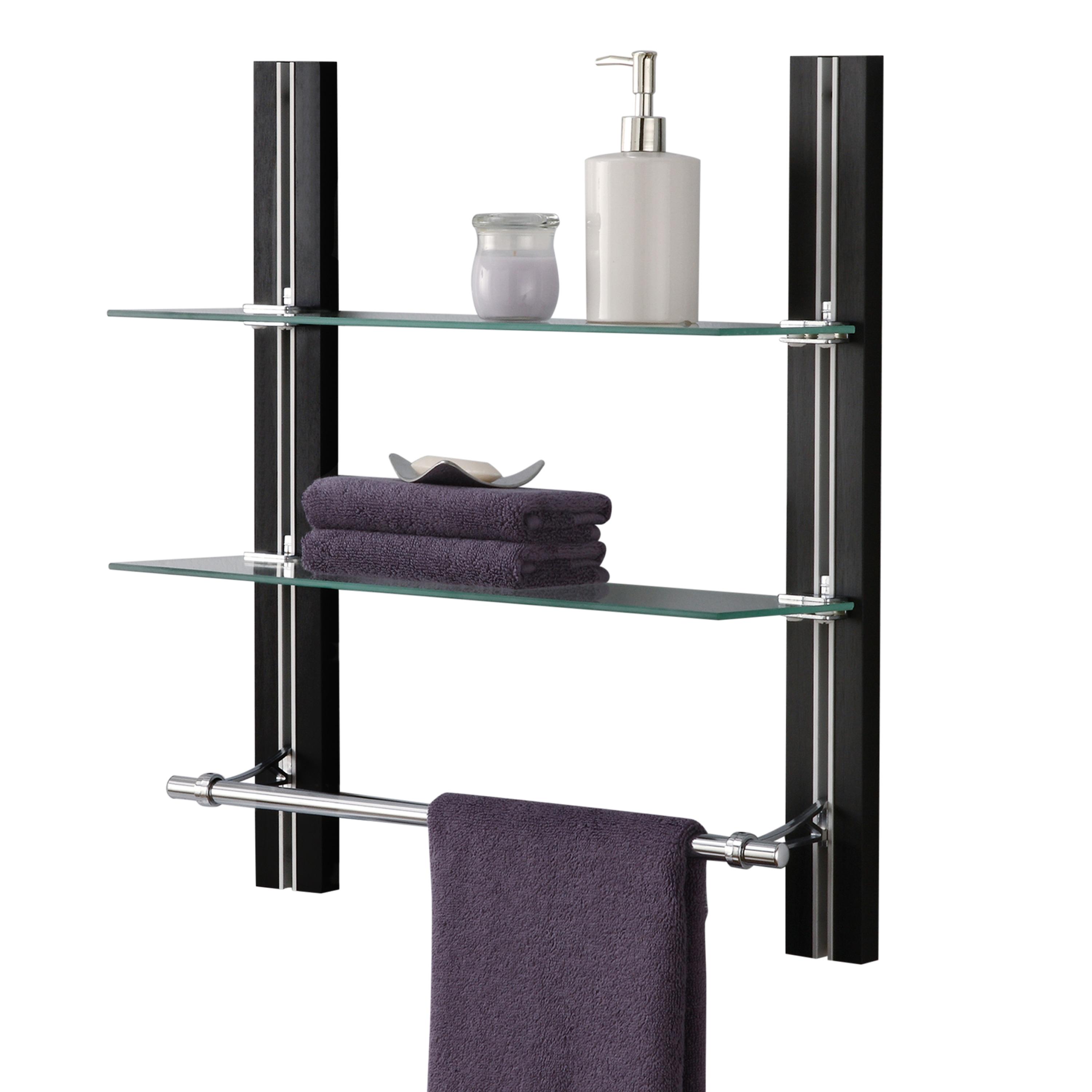 Organize It All Two Tier Deluxe Wood Glass Shelf with Towel Bar Brown : Microfiber, Machine Washable, Non-Slip Backing