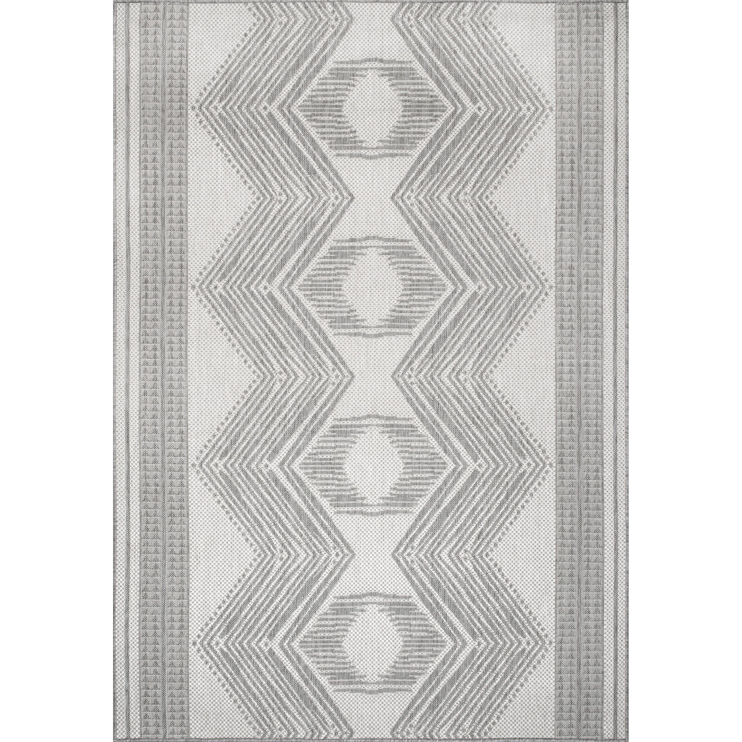 Nuloom 7x9 Outdoor/Indoor Ranya Bohmeian Area Rug, Light Grey, Geometric Design, Stain Resistant,  Patio, Balcony, BedroomLiving Room, Kitchen