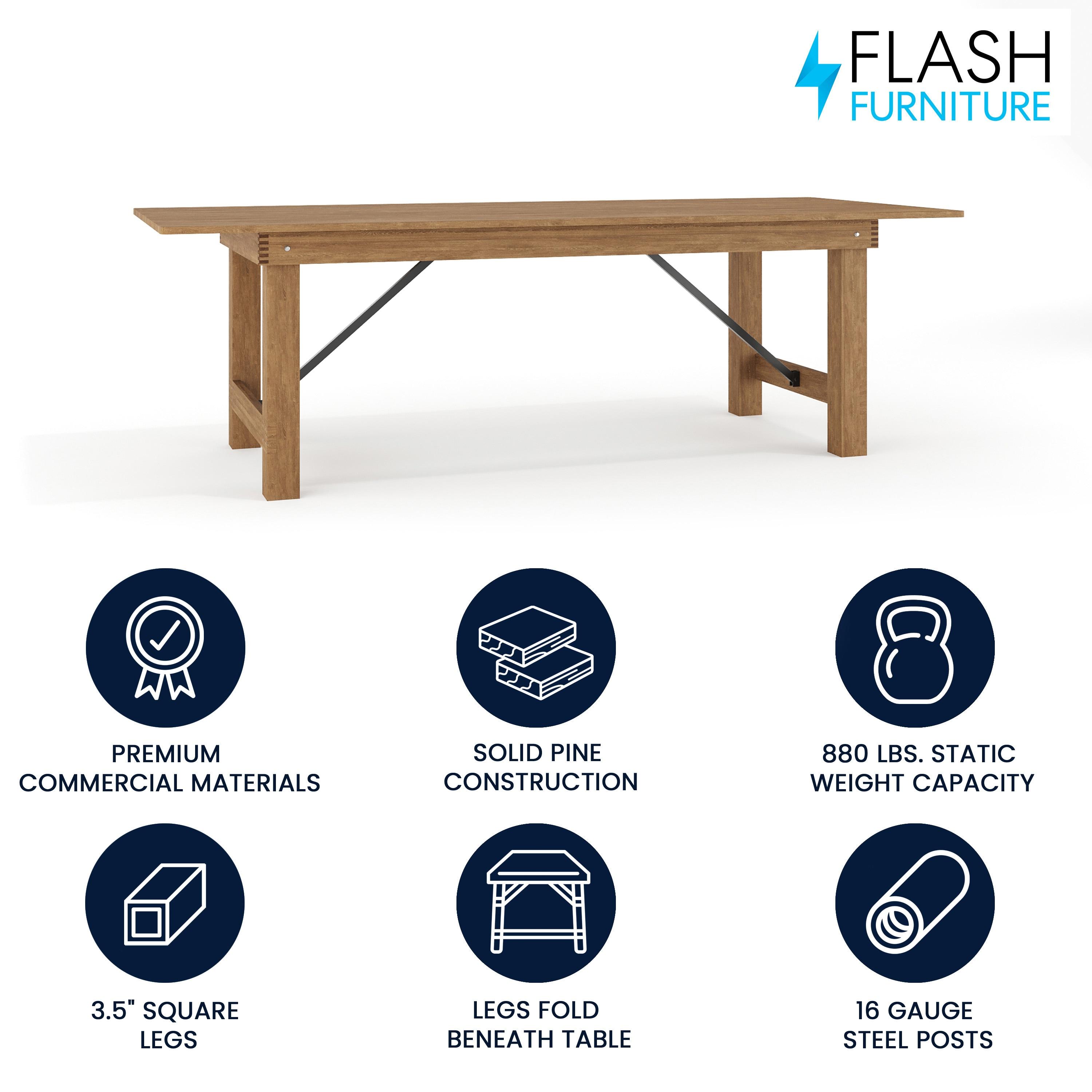 Flash Furniture Hercules Series 8' x 40" Rectangular Rustic Solid Pine Folding Dining Table