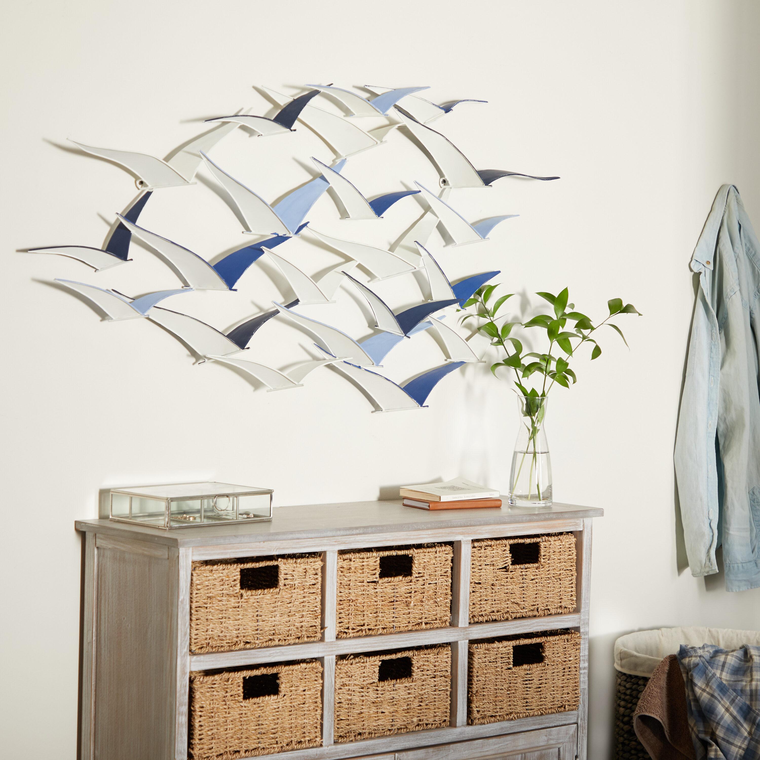 Metal Bird Flying Flock Wall Decor Blue - Olivia & May: Iron Nautical Art, Vertical Orientation, Spot Clean