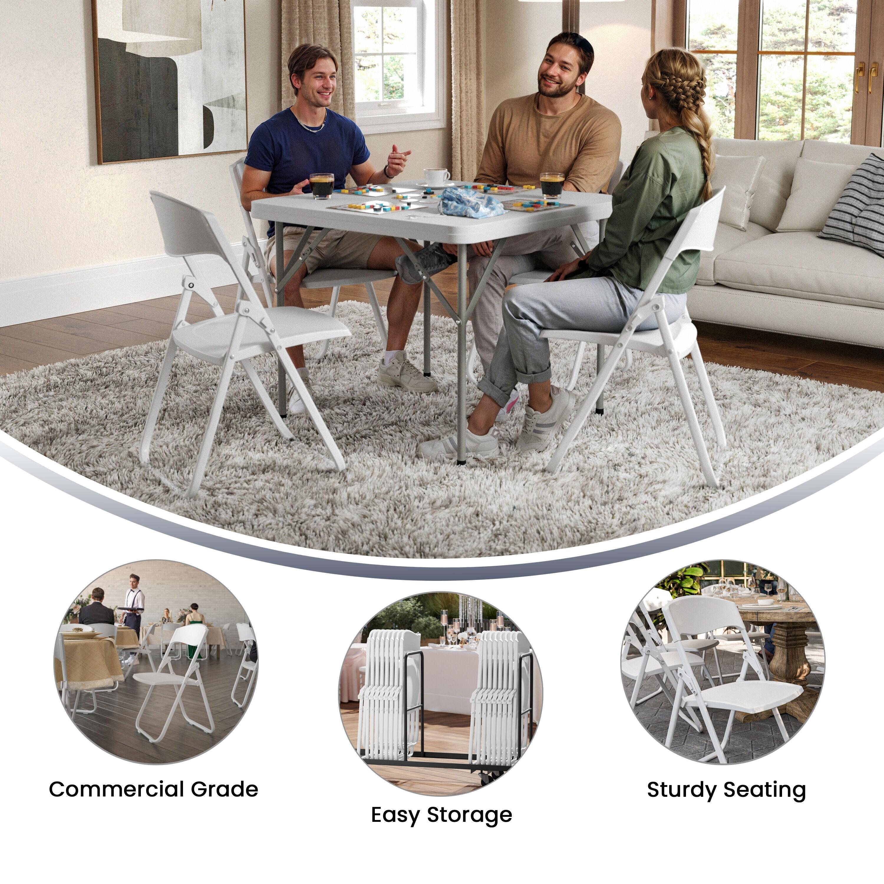 Flash Furniture 2 Pack HERCULES Series 500 lb. Capacity Heavy Duty White Plastic Folding Chair with Built-in Ganging Brackets