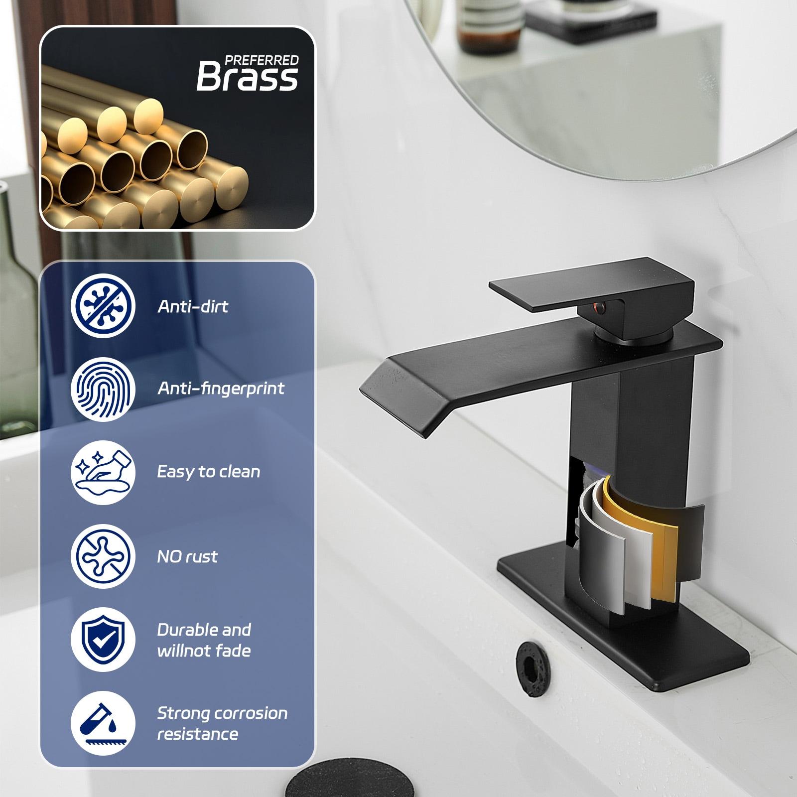 BWE Waterfall Single Hole Single-Handle Bathroom Faucet With Pop-up Drain Assembly