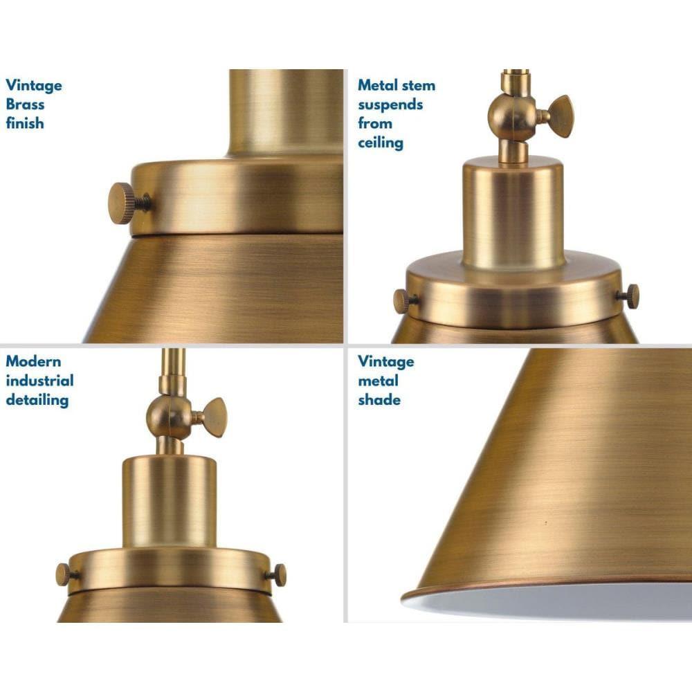Progress Lighting Hinton 1-Light Pendant, Vintage Brass, Metal Shade