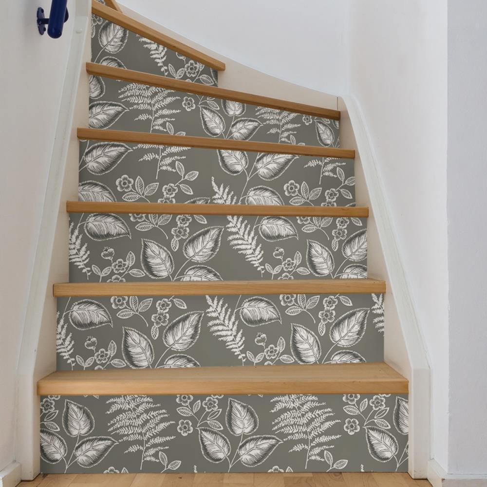 Grey Vinyl Foliage Peel and Stick Wallpaper, 30.75-Sq. Feet