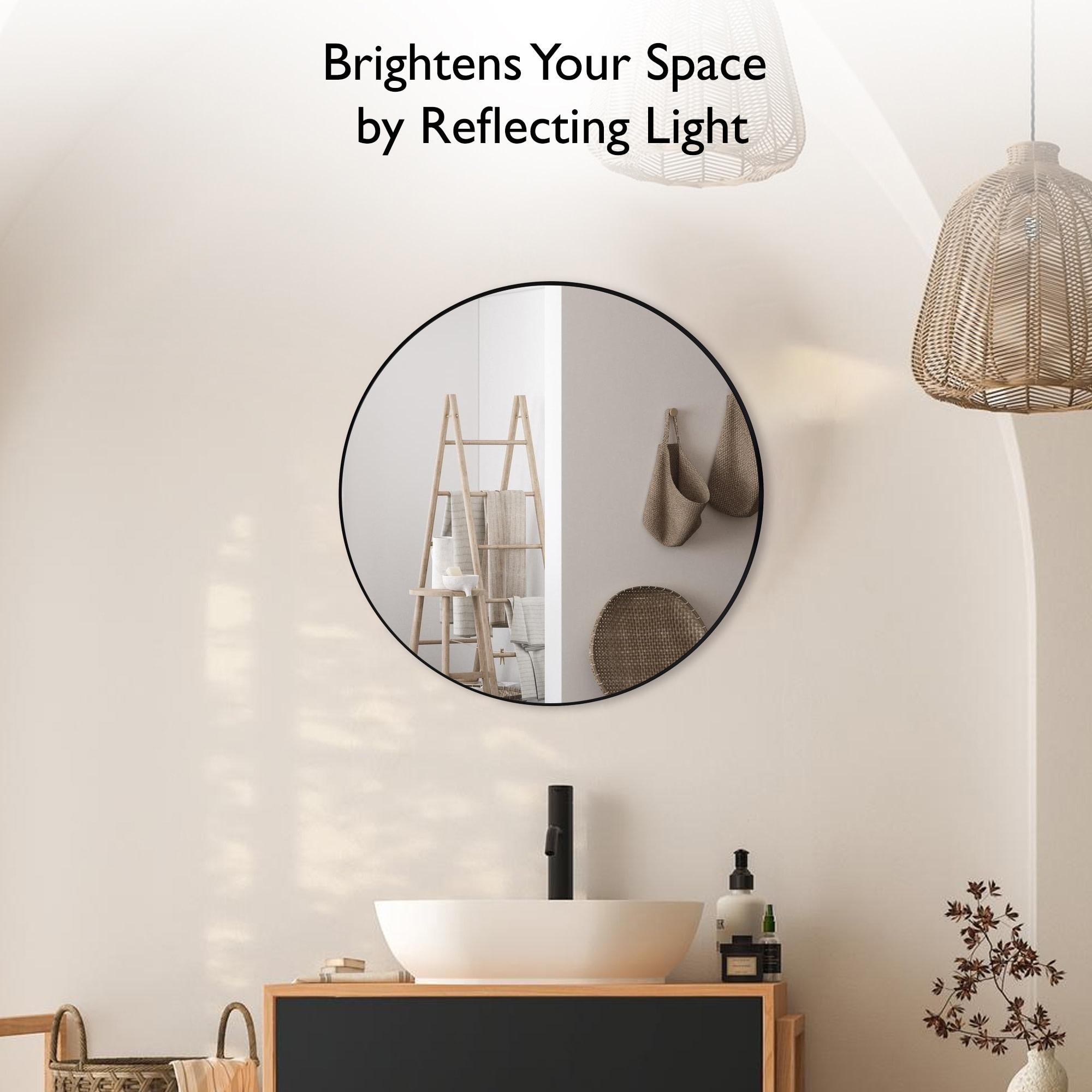 23.5 in. W x 23.5 in. H Metal Framed Flushmount Round Decorative Accent Bathroom Vanity Mirror with Black Frame