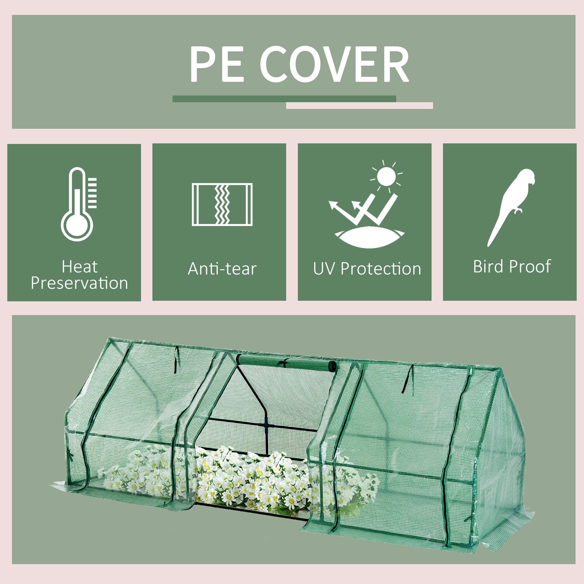 9' x 3' x 3' Portable Mini Greenhouse Outdoor Garden with Large Zipper Doors and Water/UV PE Cover, Green