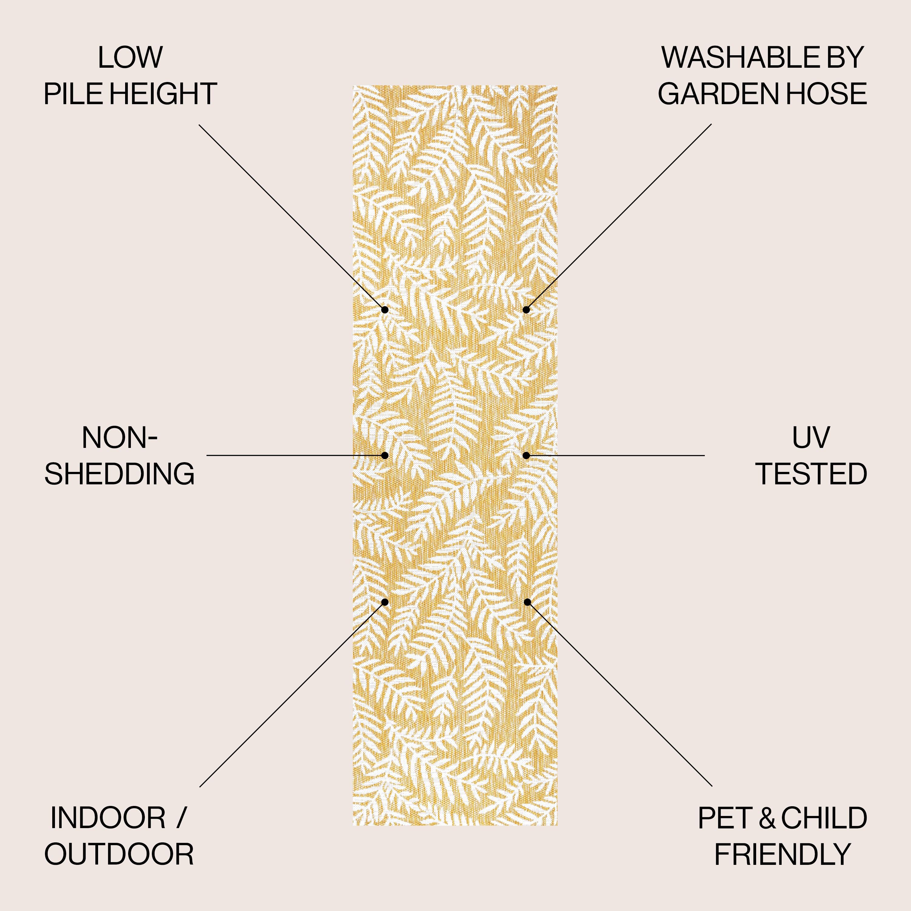 2' x 10' Nevis Palm Frond Indoor/Outdoor Runner Rug, Yellow/Cream - JONATHAN Y