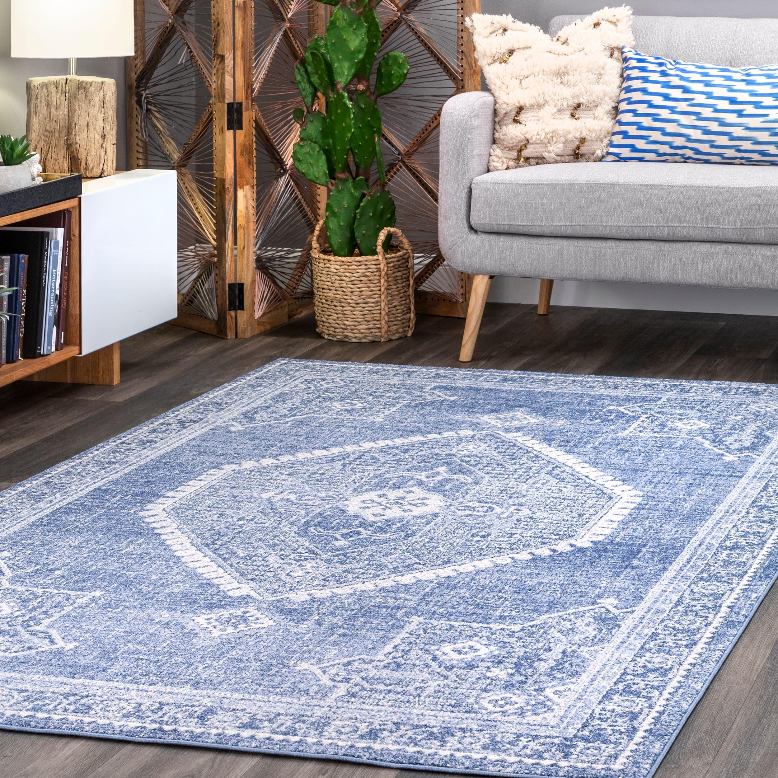 Nuloom Isla Medallion 4x6 Indoor Area Rug for Living Room Bedroom Dining Room Kitchen, Blue/Ivory