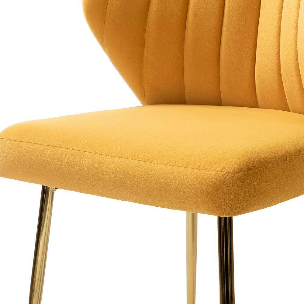 Home Kitchen Velvet Fall Dining Chairs Set of 2 Upholstered Side Chairs Accent Channel Tufted Metal Legs Living Room Bedroom Mustard
