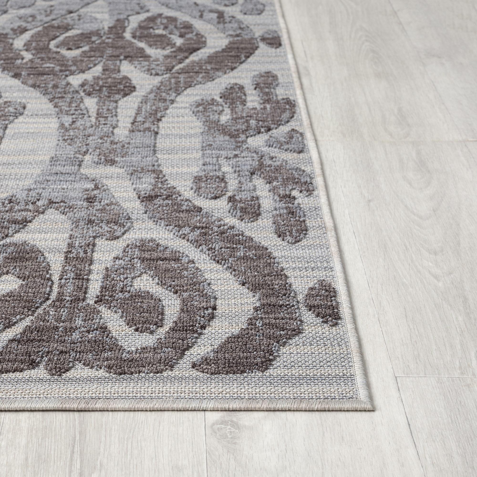5 x 7 ft. Blue & Gray Damask Indoor & Outdoor Rectangle Area Rug - Blue and Gray - 5 x 7 ft.