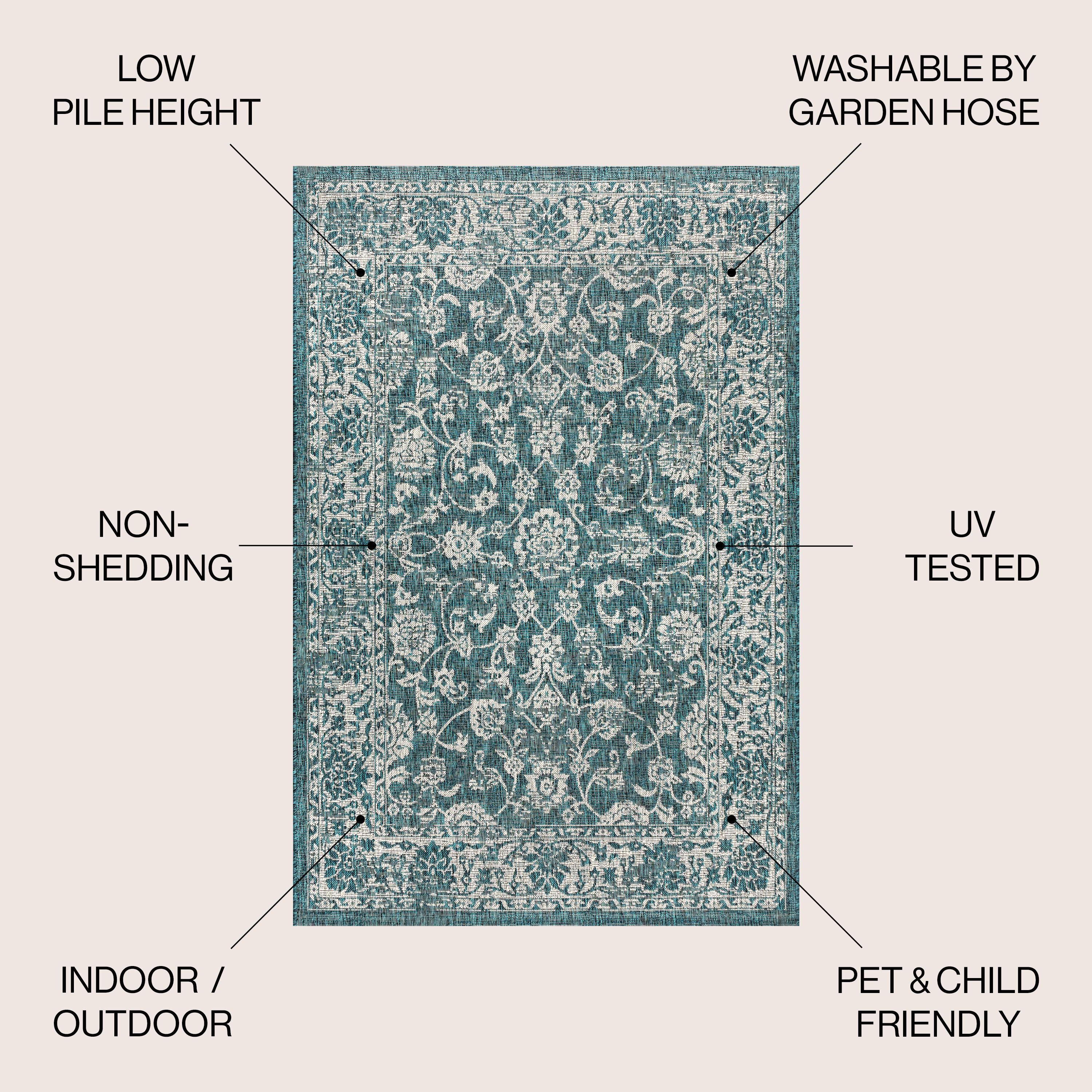 4'x6' Tela Bohemian Textured Weave Floral Indoor/Outdoor Area Rug, Teal/Gray - JONATHAN Y