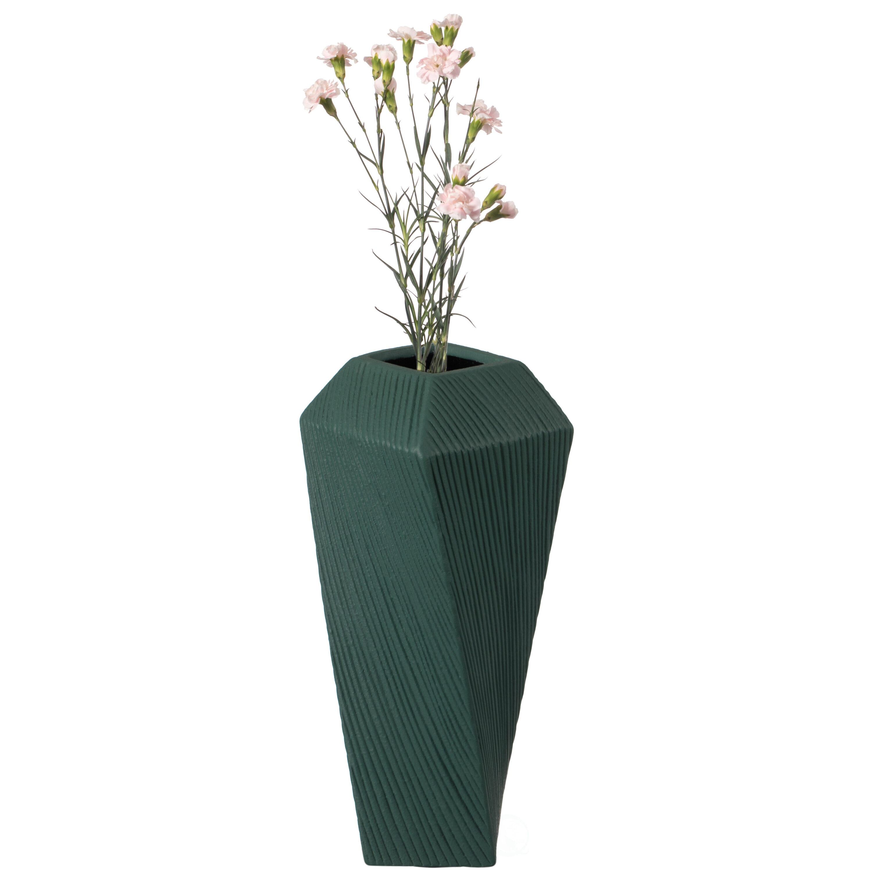 Uniquewise 12" H Decorative Ceramic Square Twisted Centerpiece Table Vase Green, Large