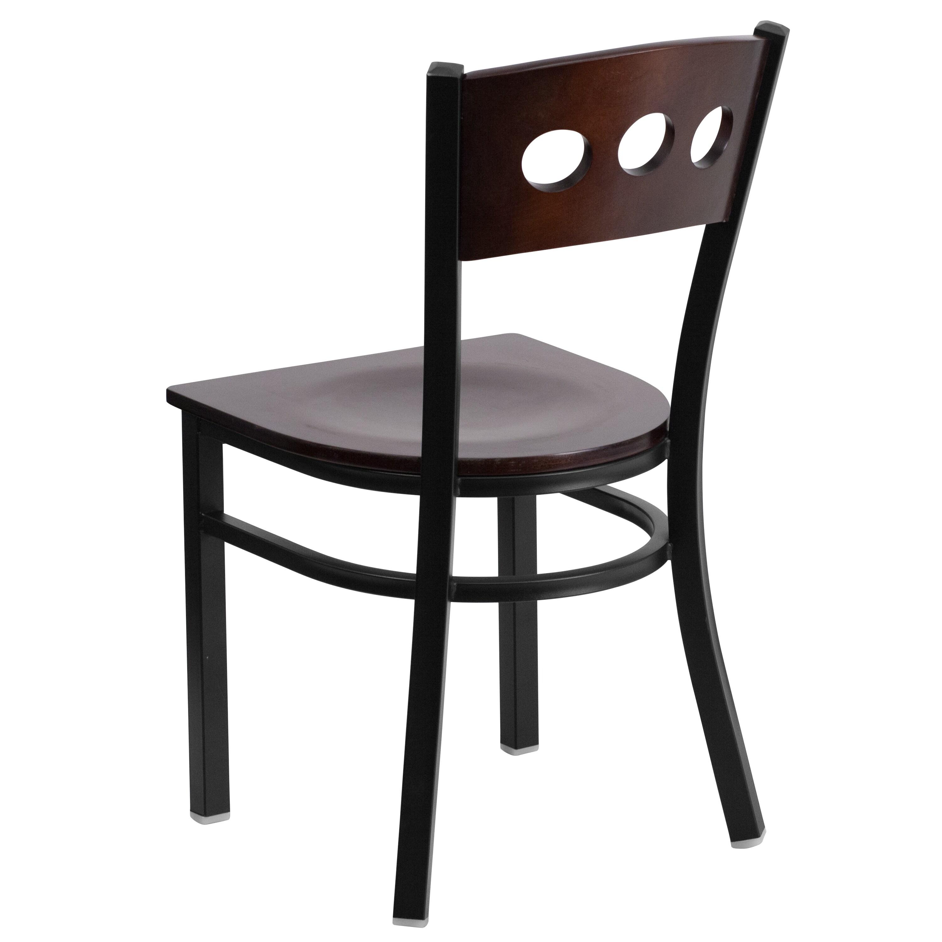 Flash Furniture HERCULES Series Black 3 Circle Back Metal Restaurant Chair - Walnut Wood Back & Seat
