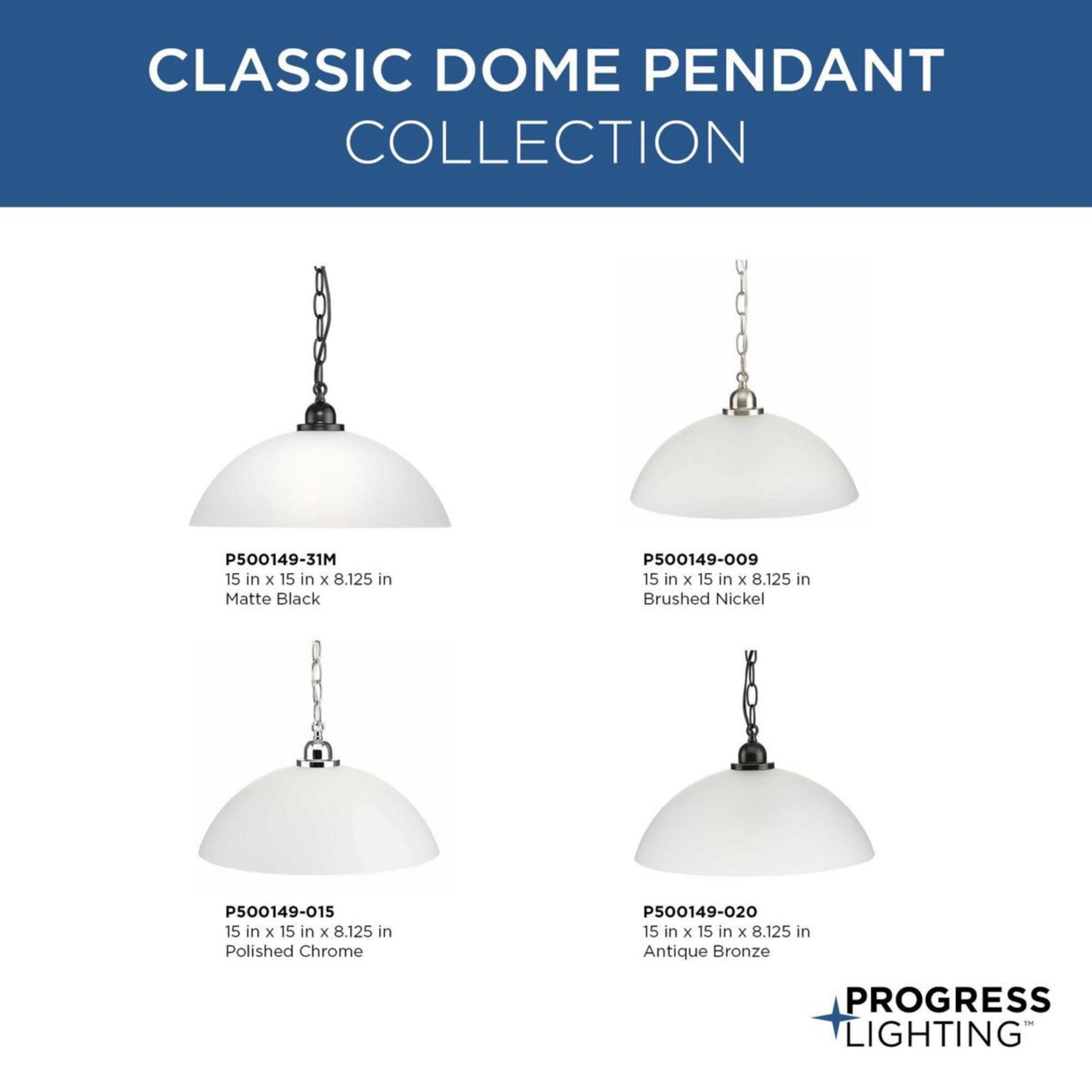 Progress Lighting, Classic Collection, 1-Light Pendant, Brushed Nickel, Etched Glass Shade