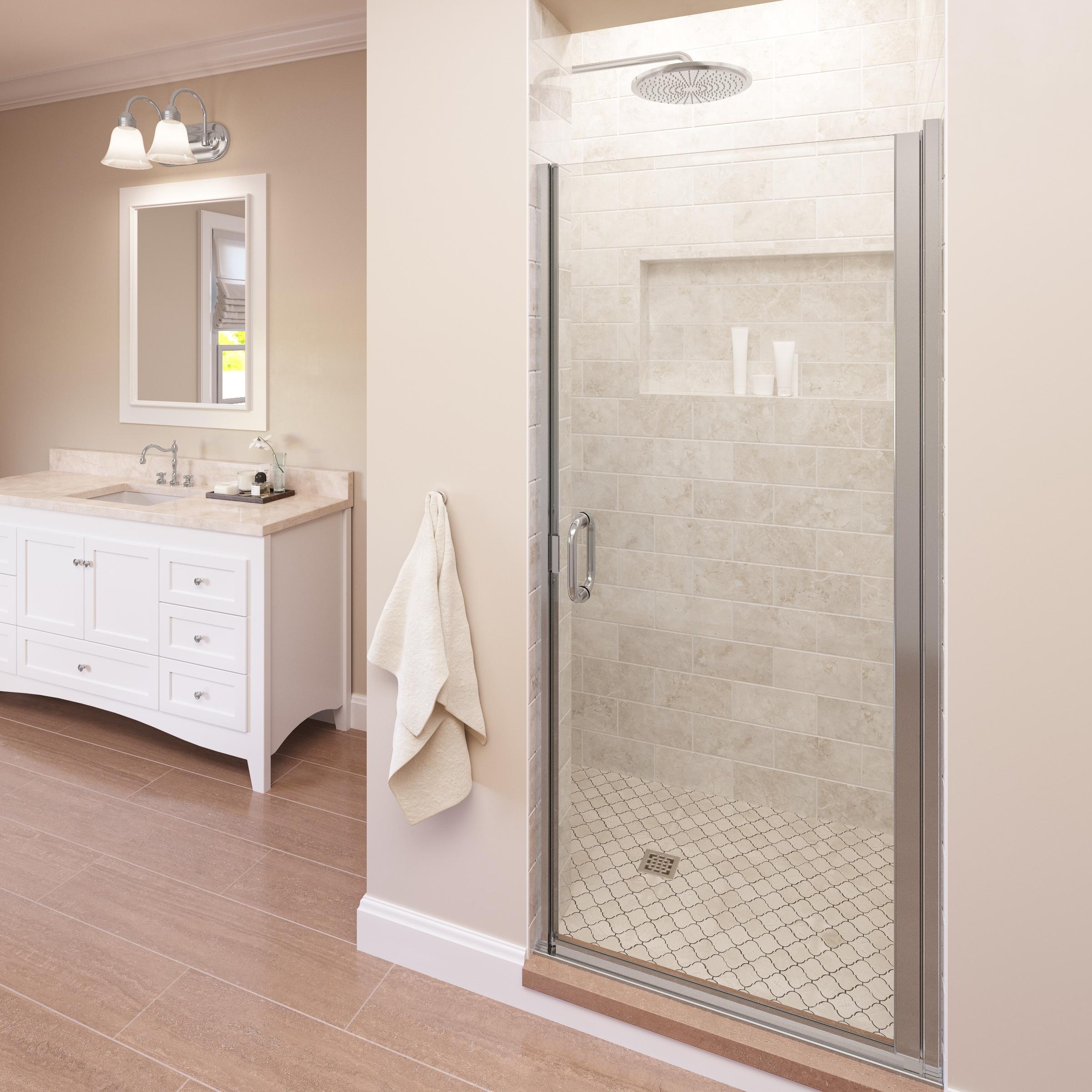 Infinity 33'' - 34'' W x 65.56'' H Semi-Frameless Shower Door with Clear Glass