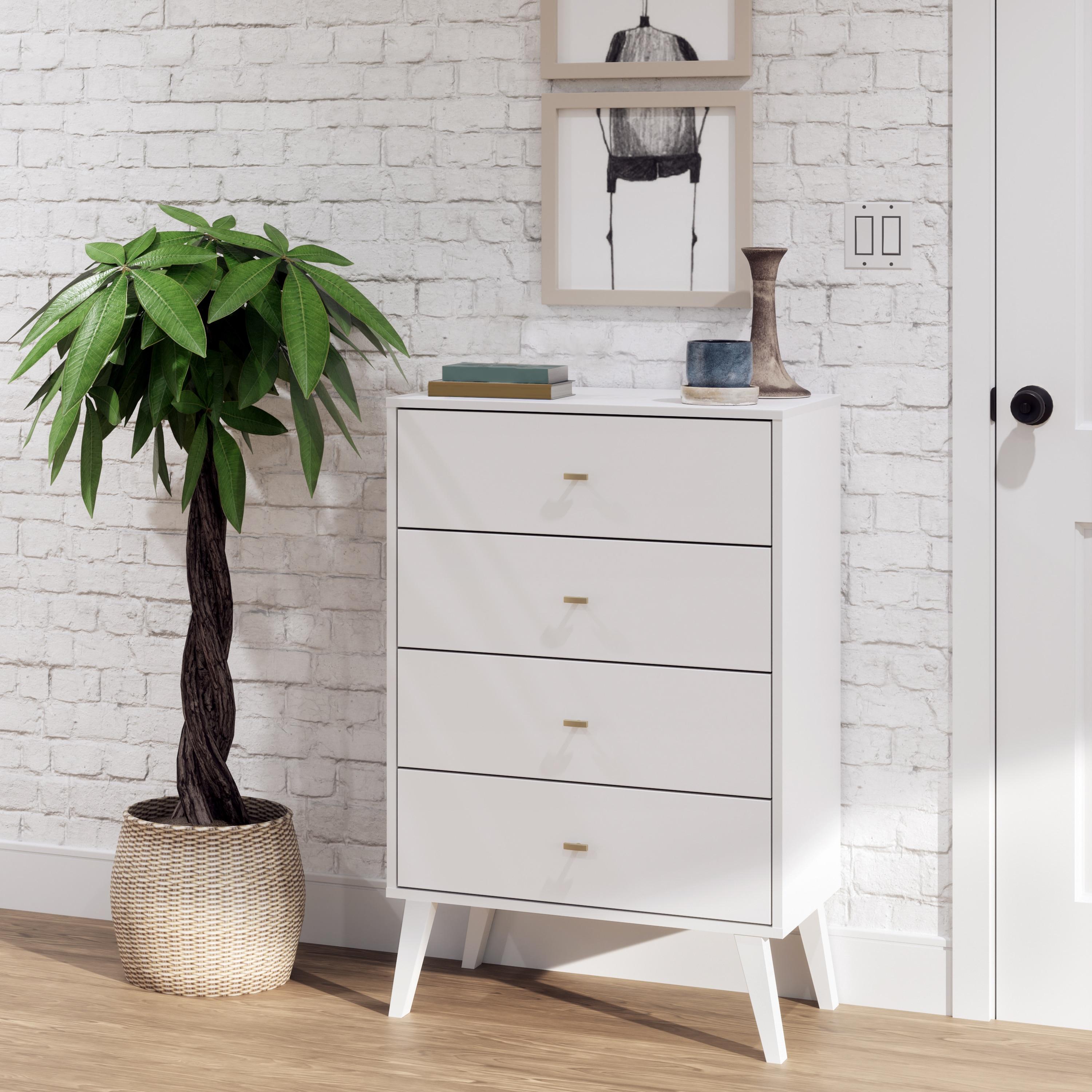 Mid-Century Modern 4 Drawer Chest White - Prepac