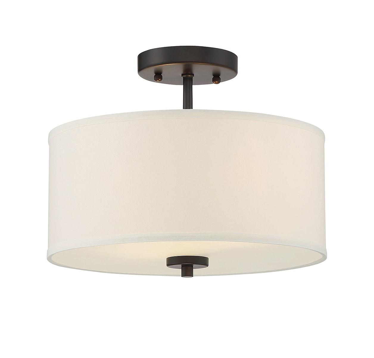 Elegant Dual-Light Drum Ceiling Fixture in Oil Rubbed Bronze with White Fabric Shade