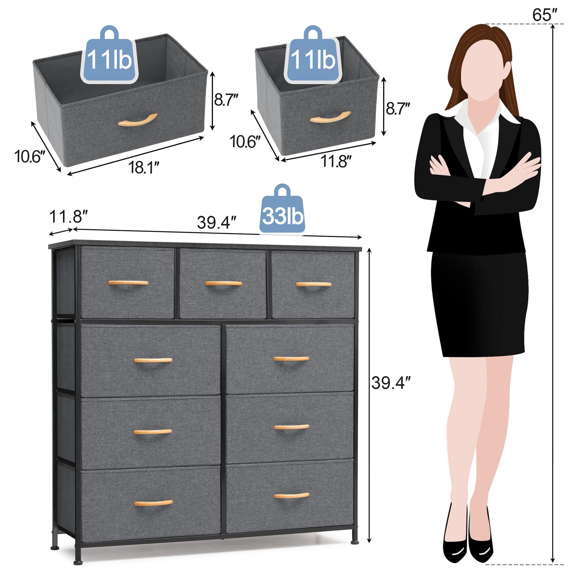 Crestlive Products Home Extra Wide Closet Dresser Storage Tower Organizer Unit 9 Drawers Grey Dark Wood