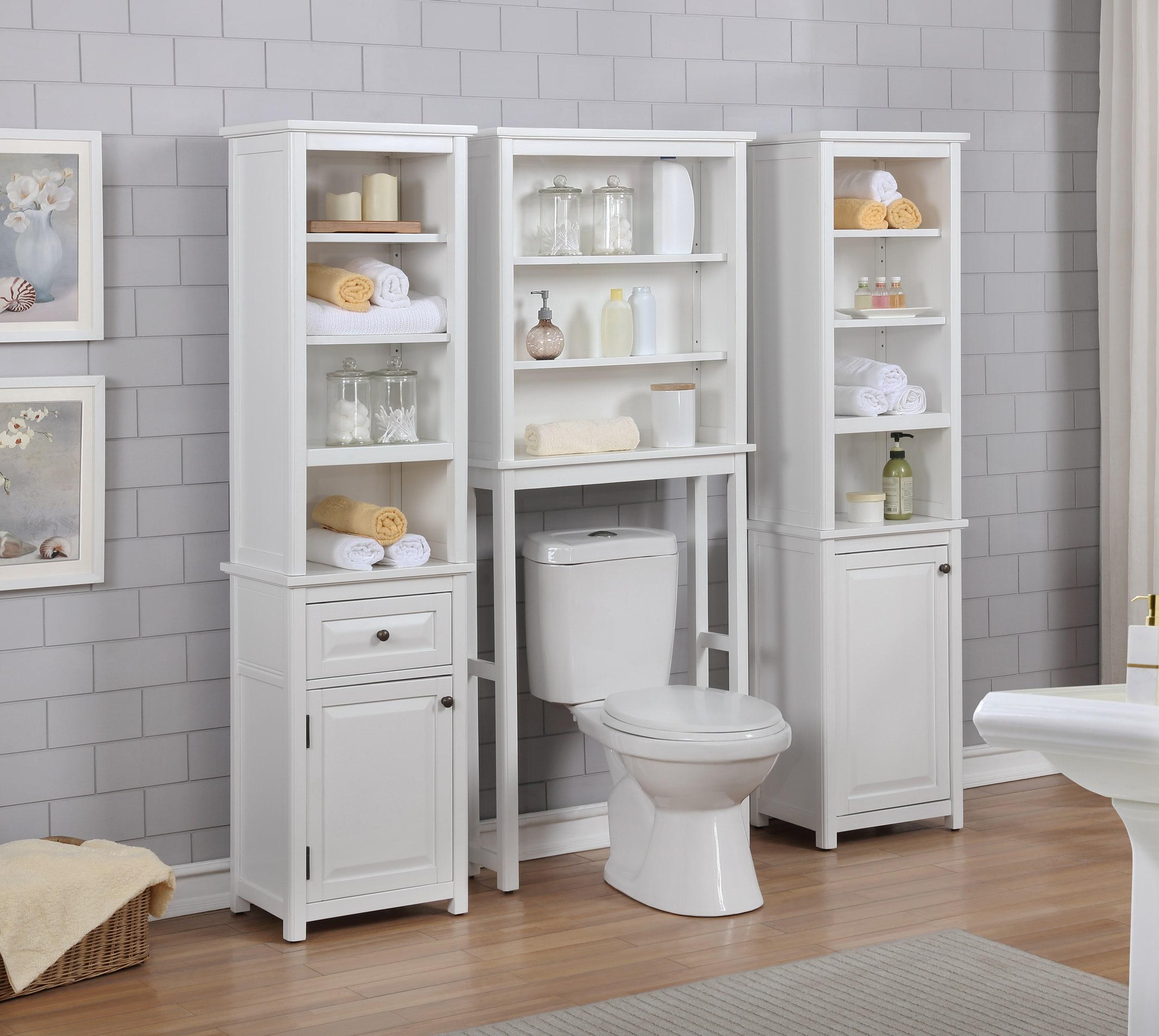 Alaterre Furniture Dorset Bathroom Storage Tower with Open Upper Shelves, Lower Cabinet and Drawer: Hardwood Linen Tower