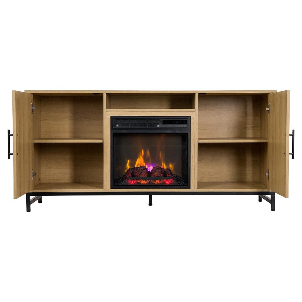 Modern Ember Rochester TV Stand, Entertainment Center, TVs up to 60", 2 Cabinets, 3 Shelves, with 18" Electric Fireplace