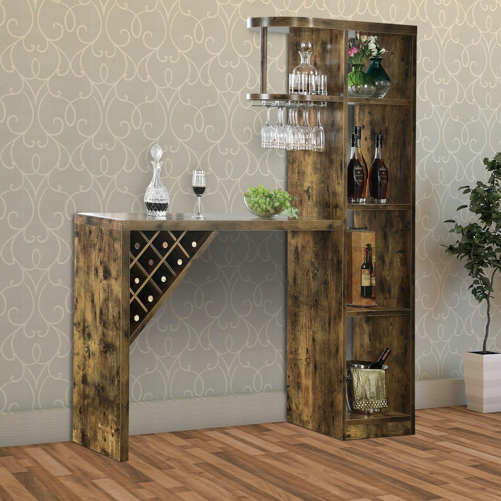 Brown Rustic MDF and Particle Board Bar Unit with Open Compartments