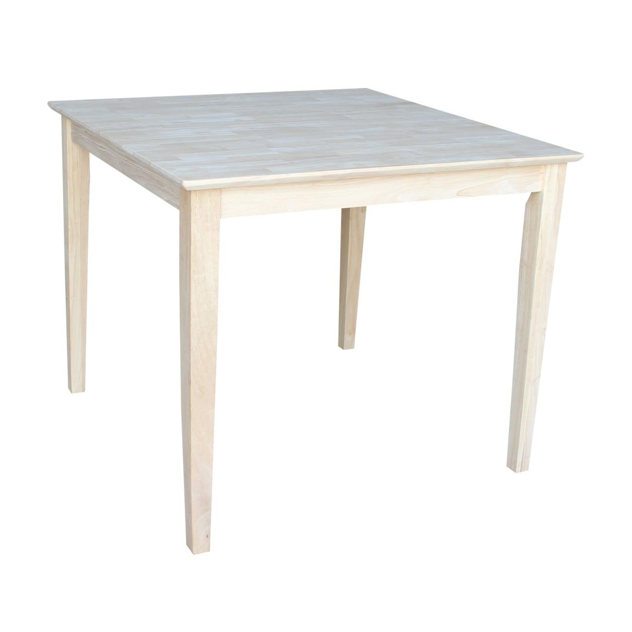 36" Square Solid Wood Dining Table with Shaker Legs Unfinished - International Concepts: Parawood, Seats 4