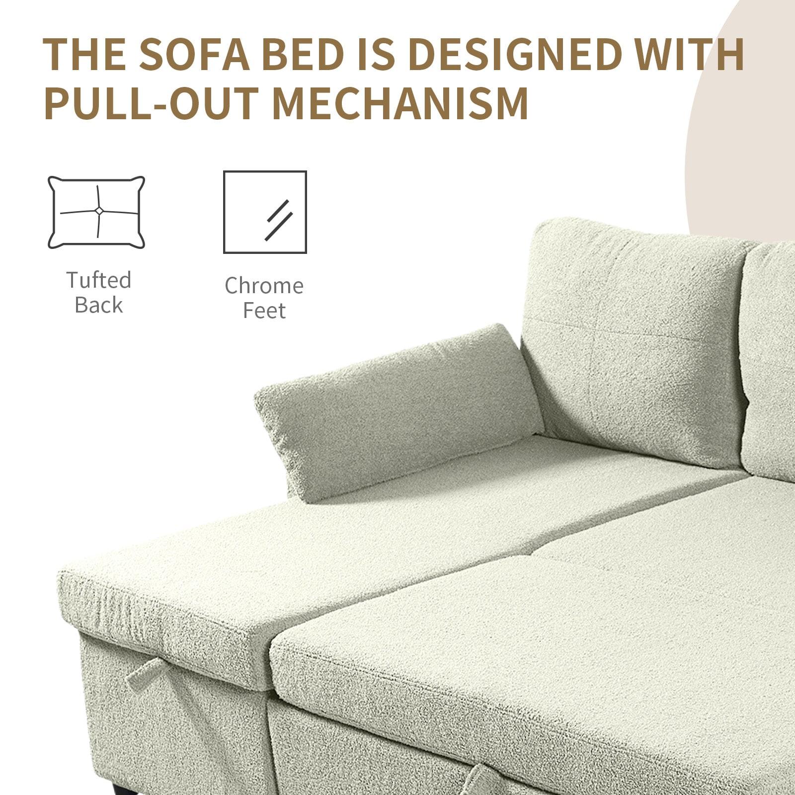 84.2" Sleeper Sofa Bed,Pull Out Sofa Bed with Storage Chaise L Shape Sectional Sofa Bed in Beige