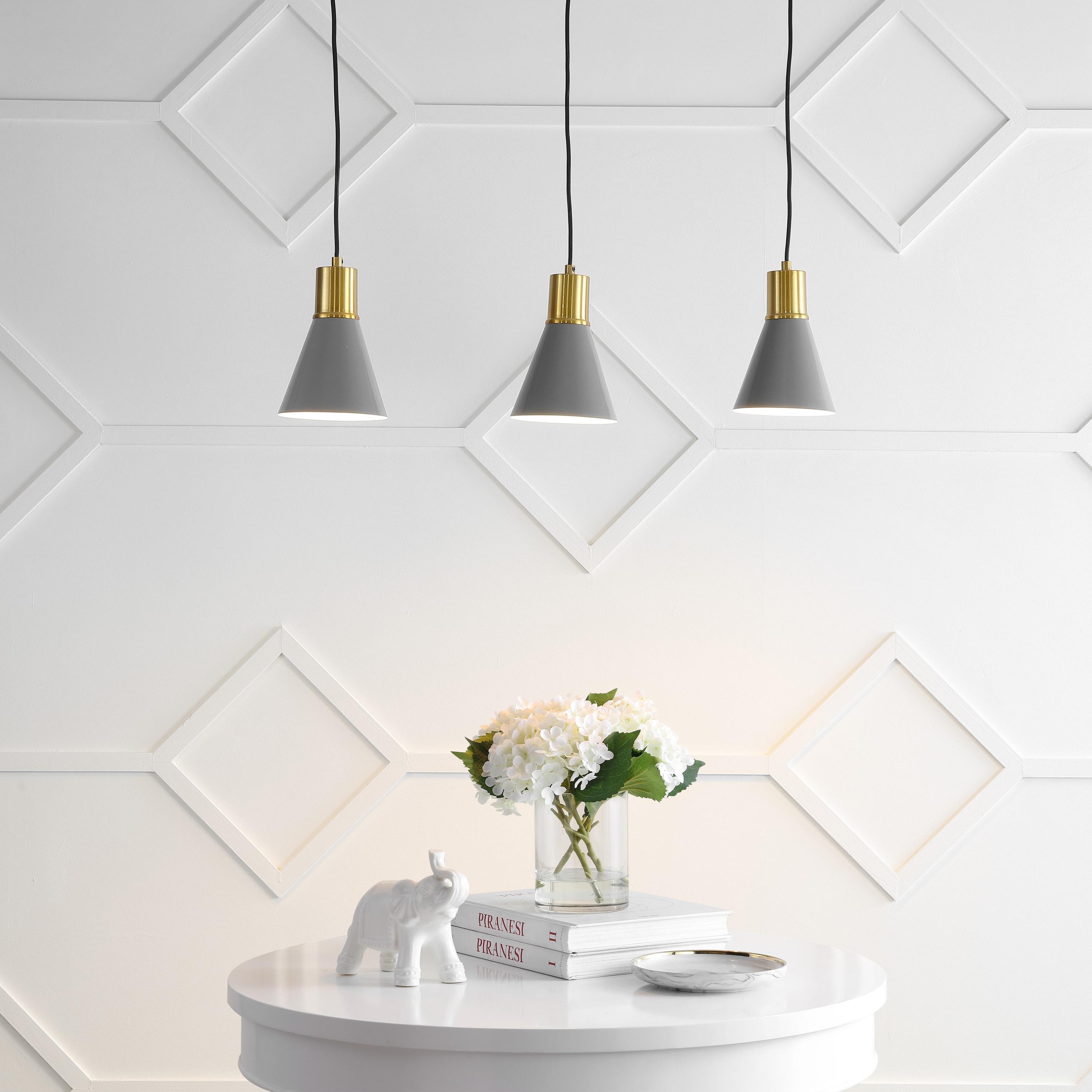 Apollo 33.5" 3-Light Mid-Century Modern Iron Adjustable Linear LED Pendant, Gray/Brass Gold