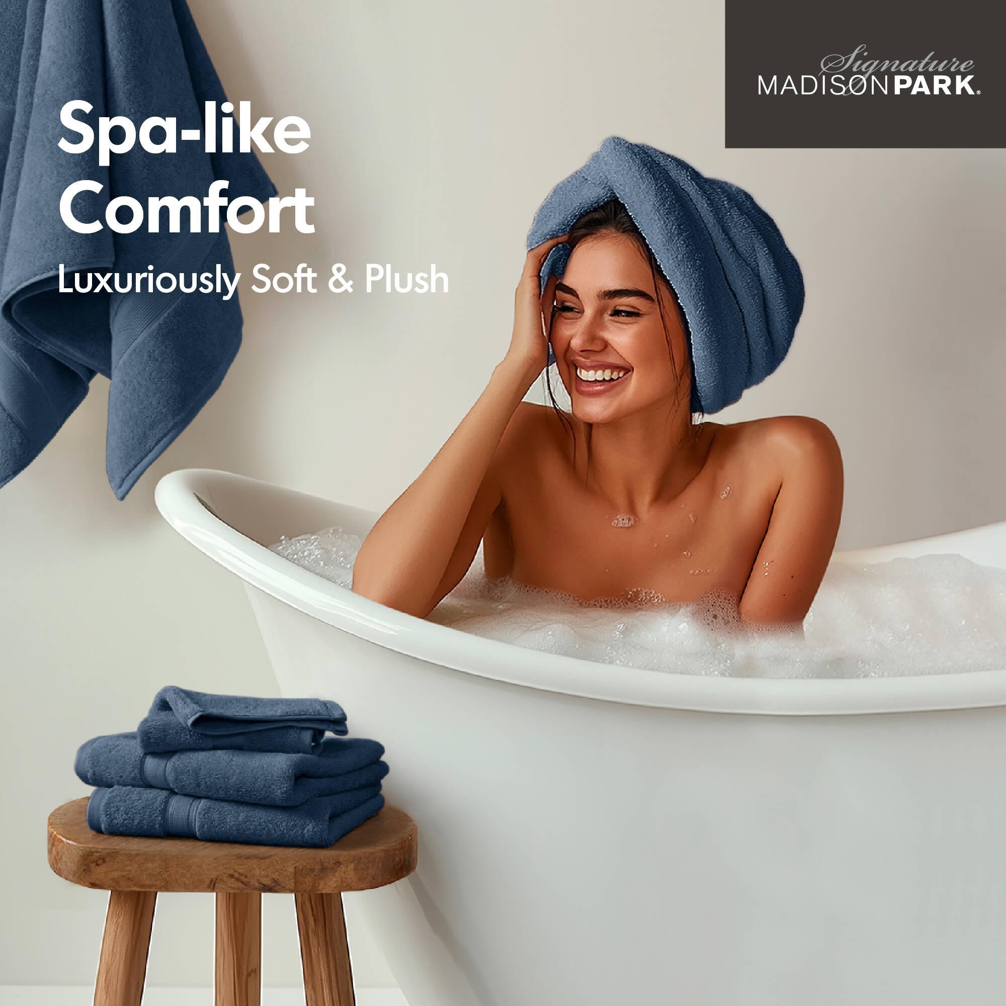 8pc Cotton Bath Towel Set Navy: Madison Park, Heavyweight Terry, OEKO-TEX Certified