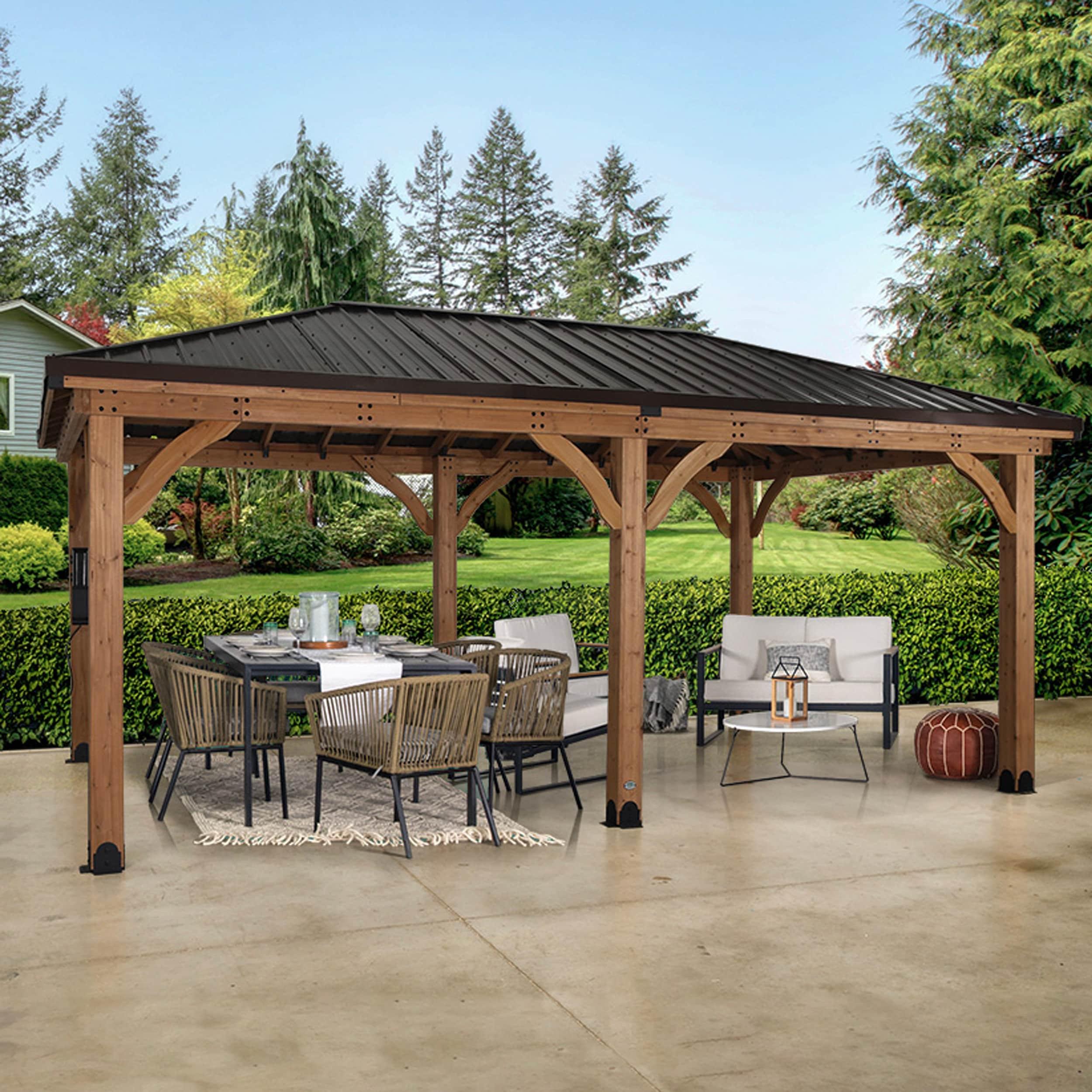 Backyard Discovery Barrington 20' x 12' Cedar Wood Gazebo, Galvanized Steel Roof, PowerPort