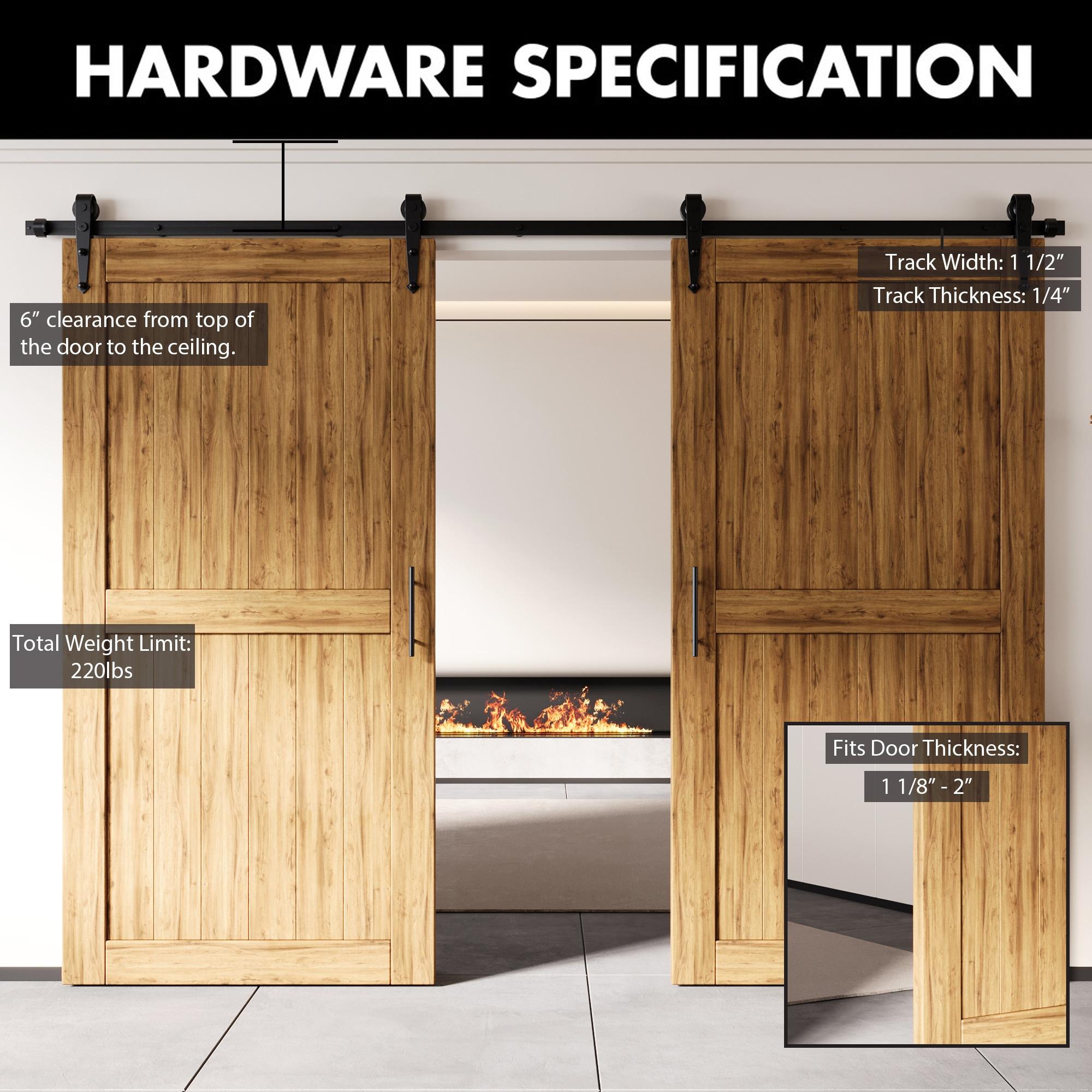 Homacer Black Rustic Sliding Barn Door Hardware Kit, for Two/Double Doors, 5.5ft Long Flat Track, Arrow Design Roller, Heavy Duty, for Interior & Exterior Use