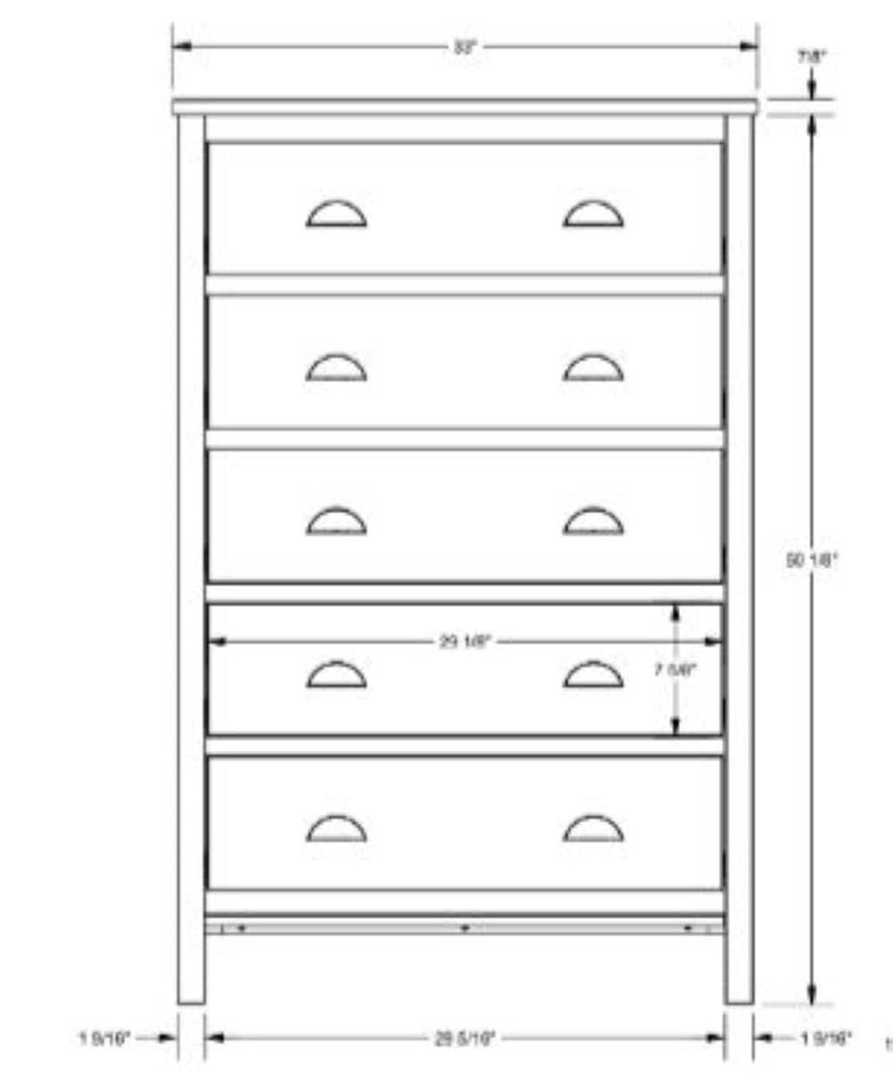 Camaflexi Baja 5 Drawer Chest Wooden Night Stand Bedroom Dresser Storage Cabinet, Walnut