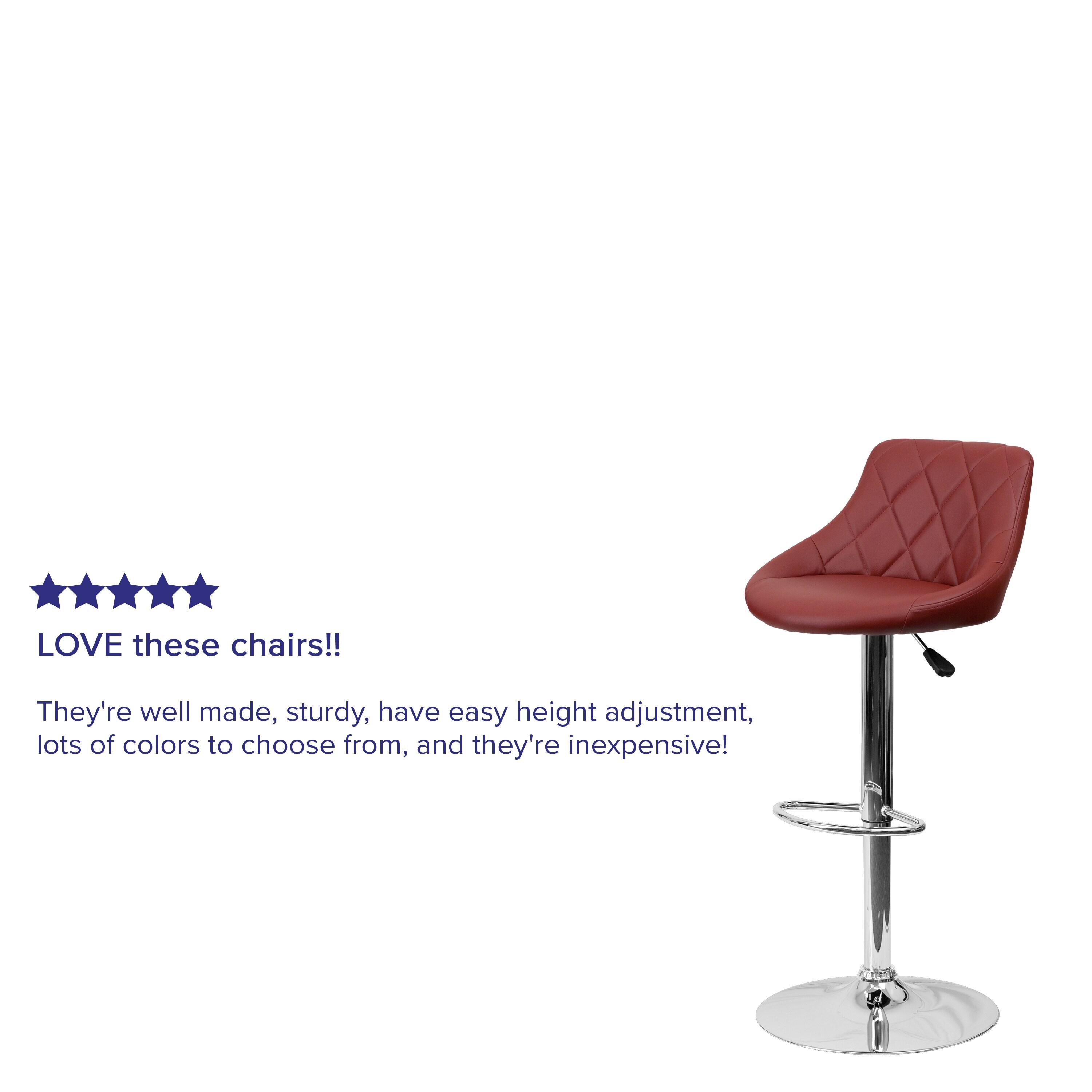 Flash Furniture Dale Contemporary Burgundy Vinyl Bucket Seat Adjustable Height Barstool with Diamond Pattern Back and Chrome Base
