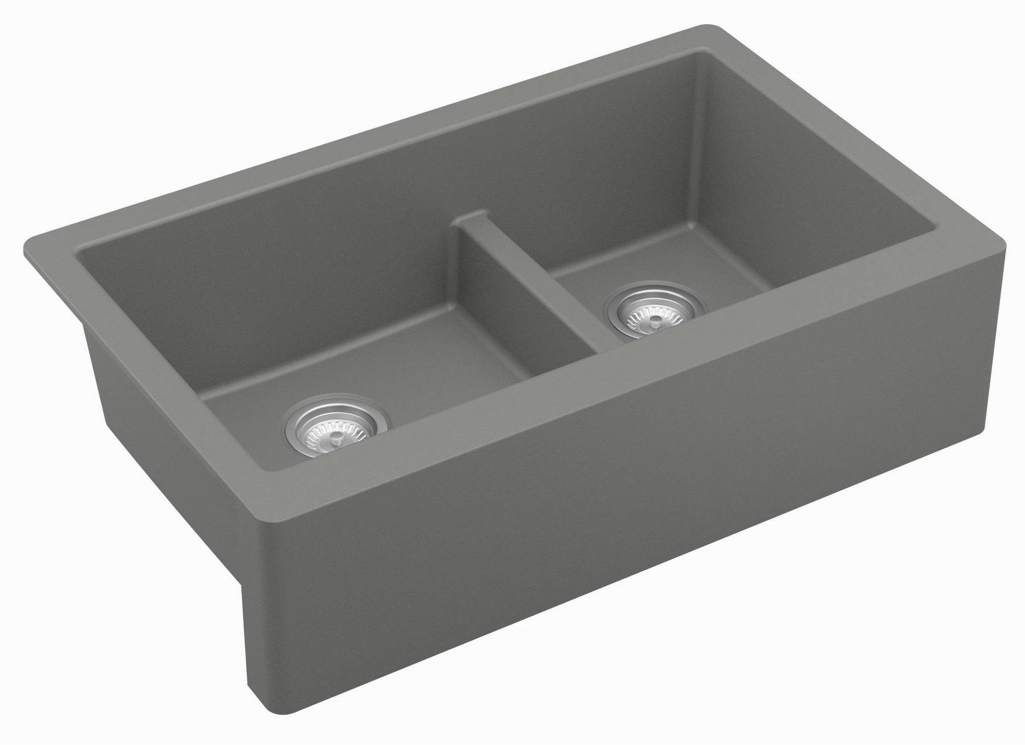 Karran Quartz 34'' X 21-1/4'' 60/40 Double Bowl Farmhouse/Apron Front Kitchen Sink Kit