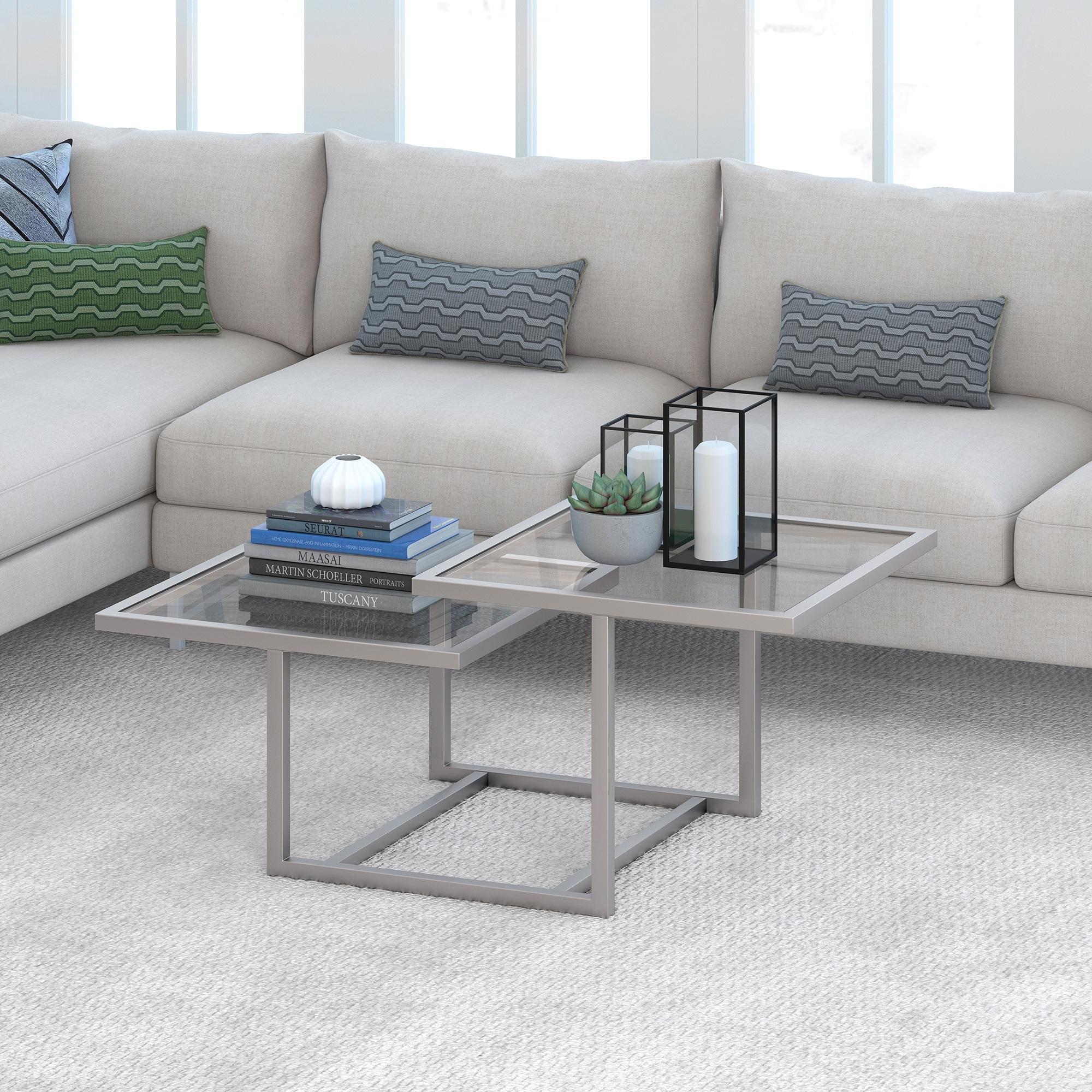 Evelyn&Zoe Amalie 43" Wide Square Coffee Table, Nickel