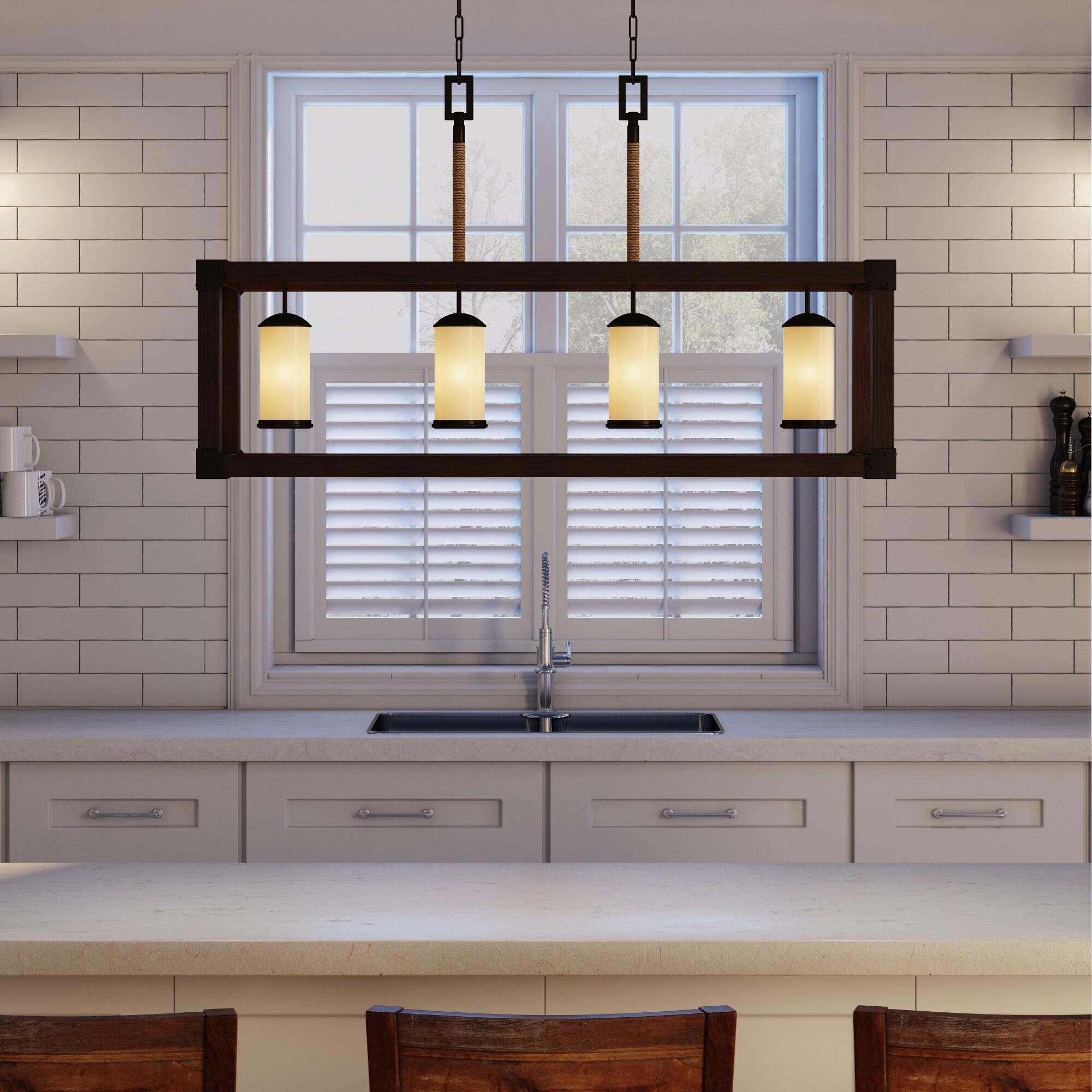 Stardust Finish Four-Light Island Pendant with Creme Parchment Glass