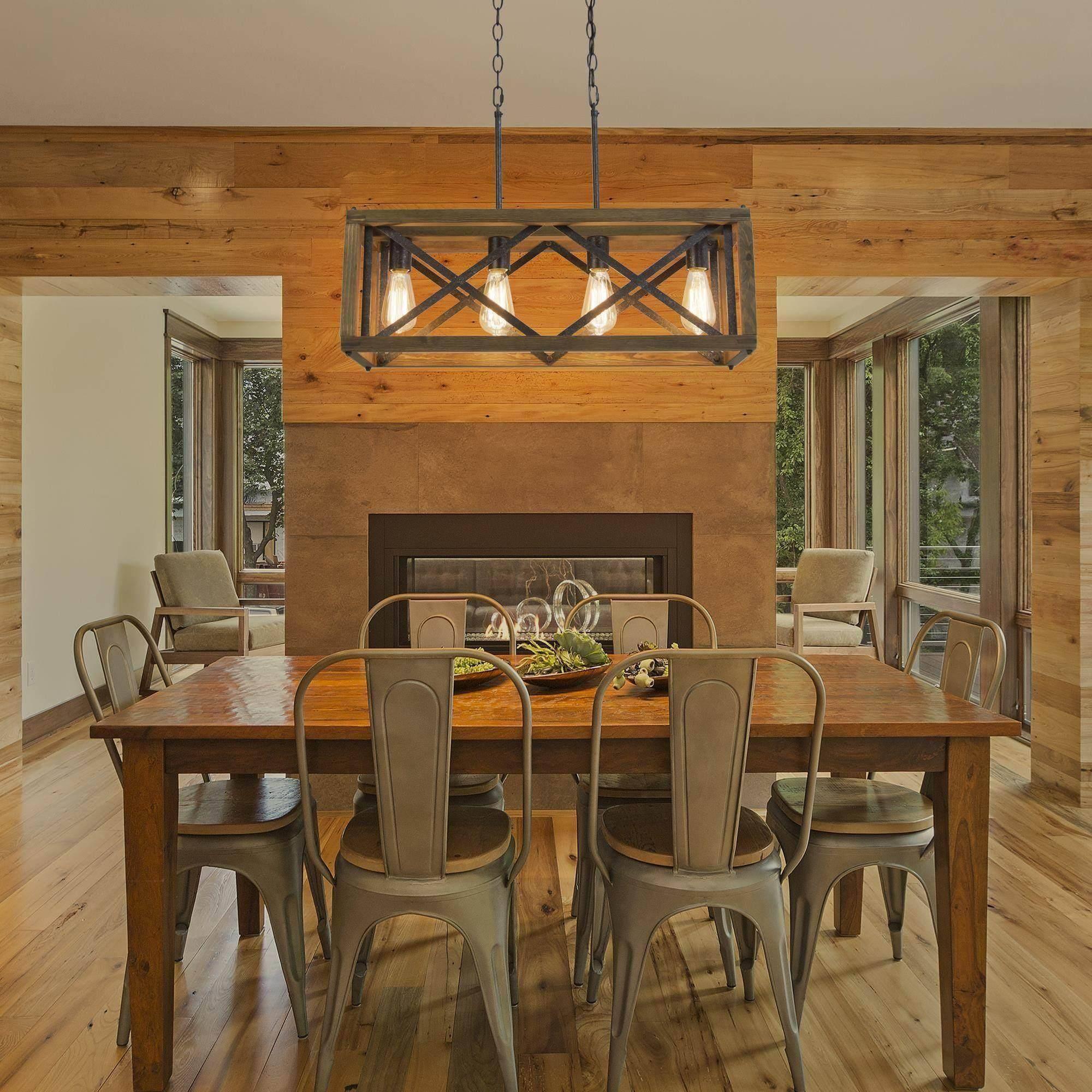 LNC Farmhouse Decor 4-Light Wood Chandelier Kitchen Island Light Fixtures, Large Modern Farmhouse Chandeliers Light for Dining Room, Kitchen Island, Bedroom