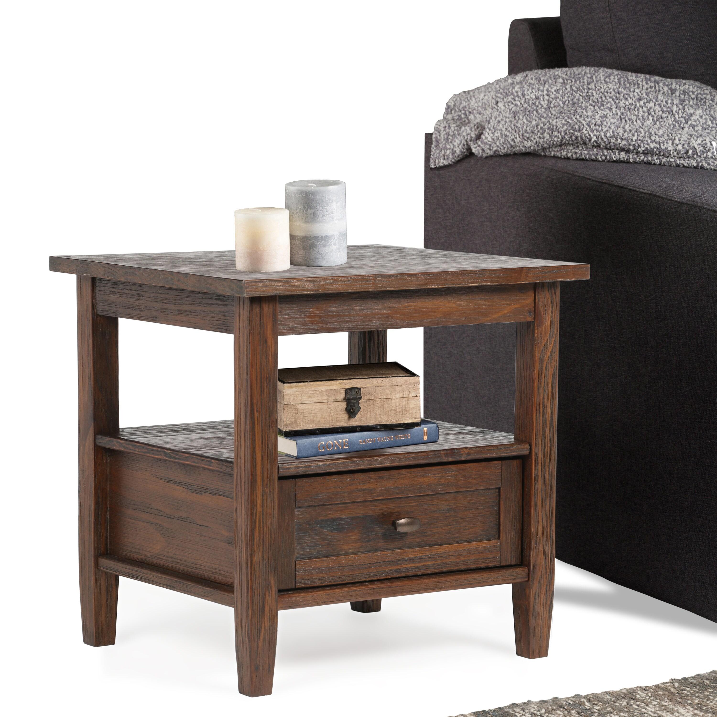 Warm Solid Wood End Table with Storage