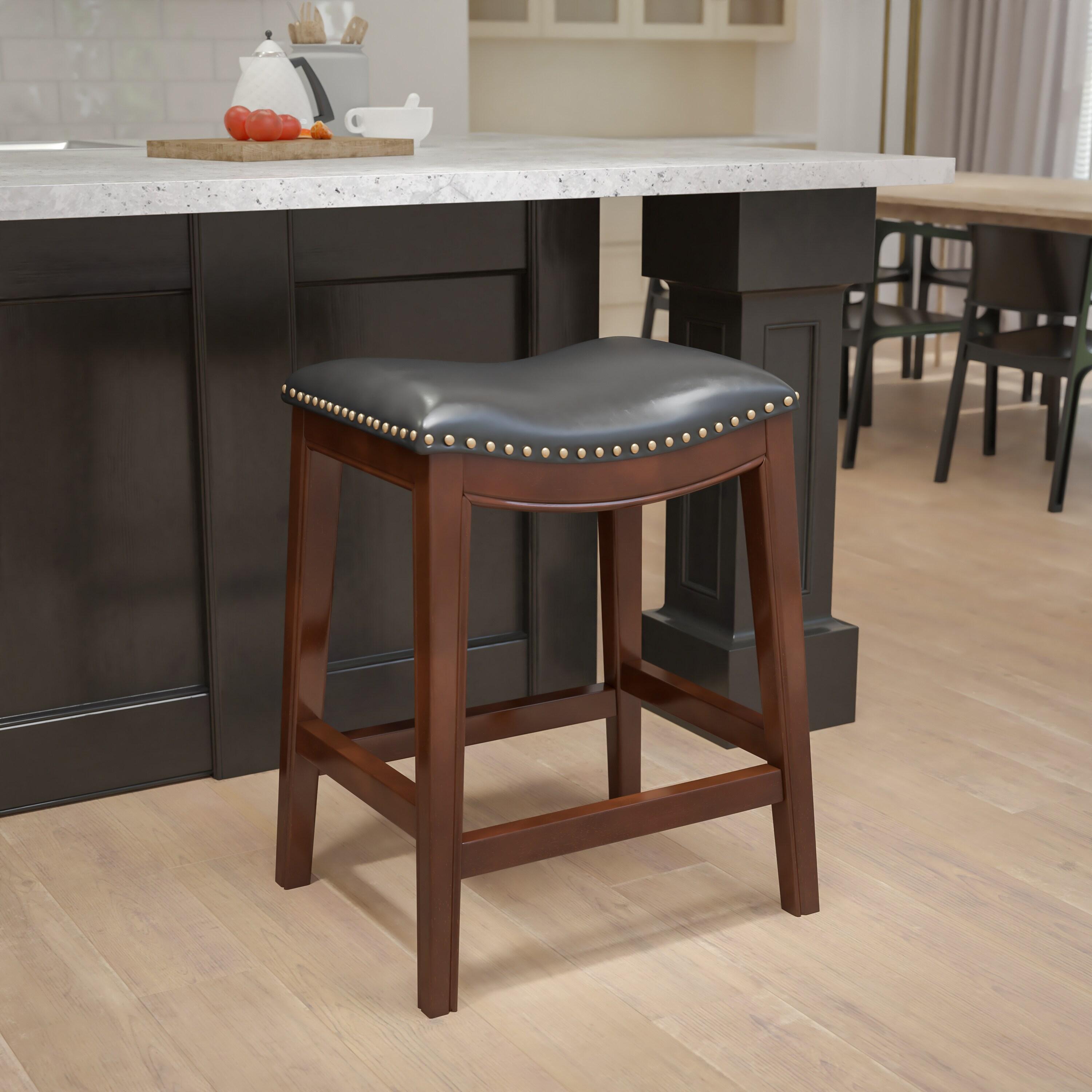 Flash Furniture 26'' High Backless Cappuccino Wood Counter Height Stool with Black LeatherSoft Saddle Seat