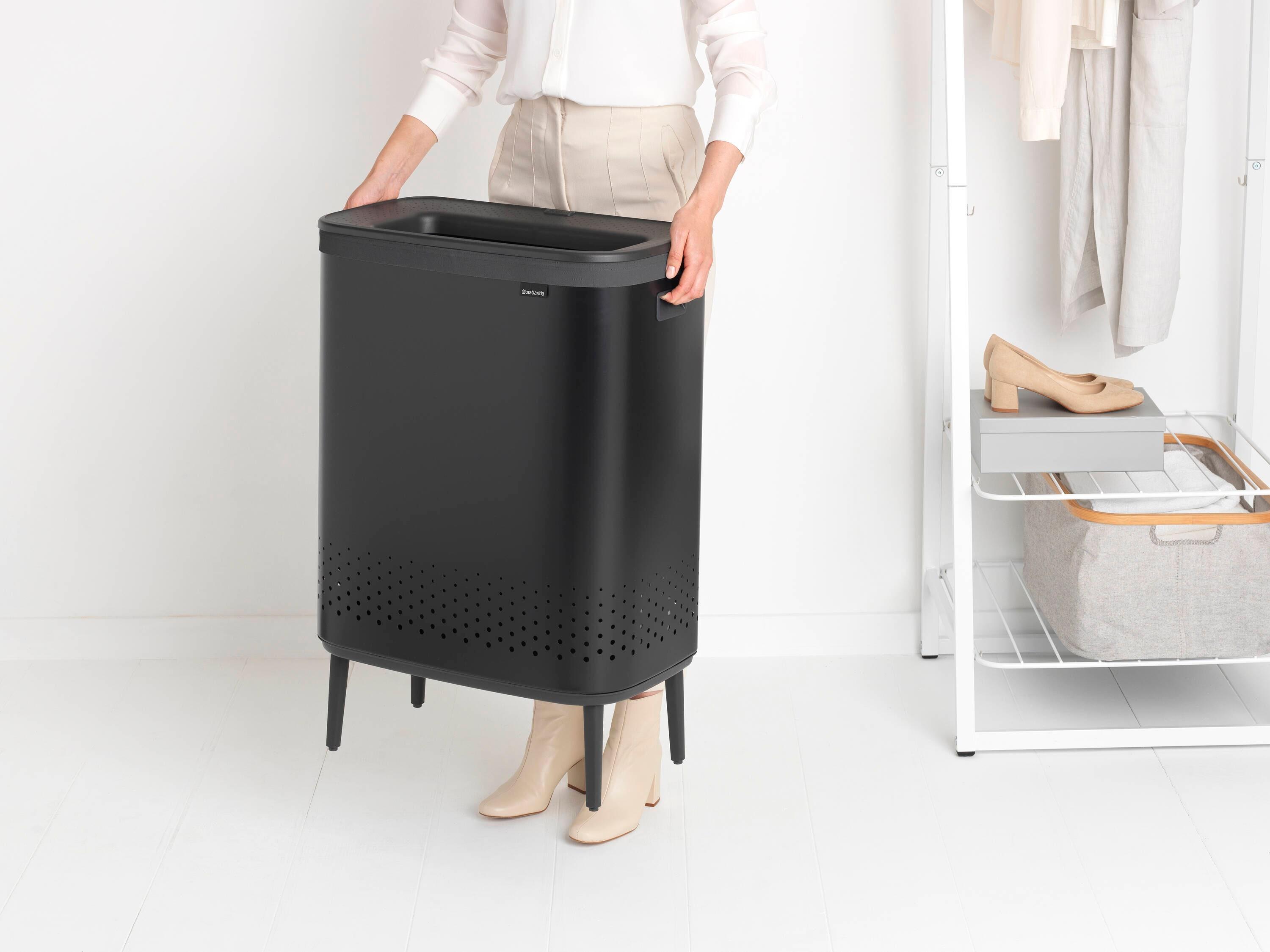 Black Steel Upright Hamper with Lid and Ventilation Holes