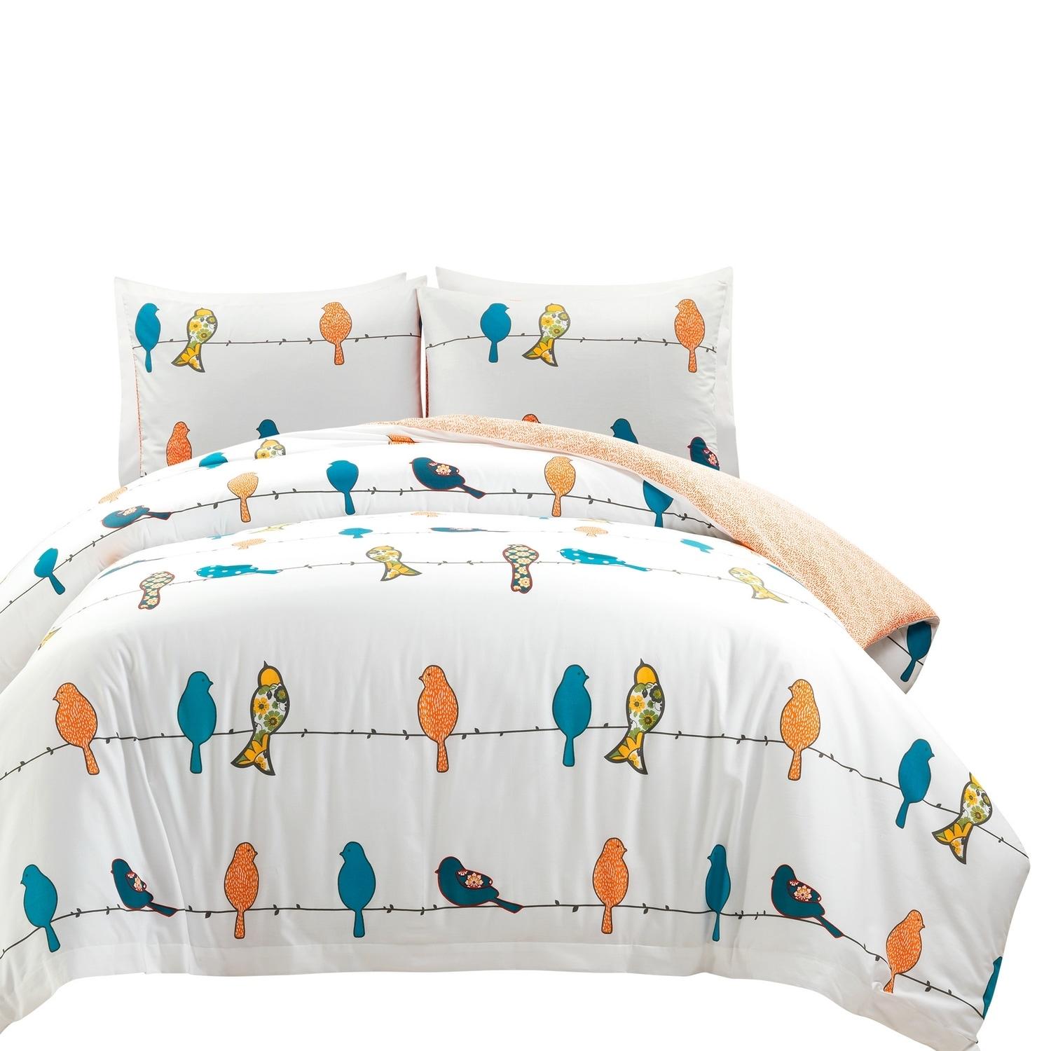 Lush Decor Rowley Birds Reversible Cotton Duvet Cover Multi (Set of 3)