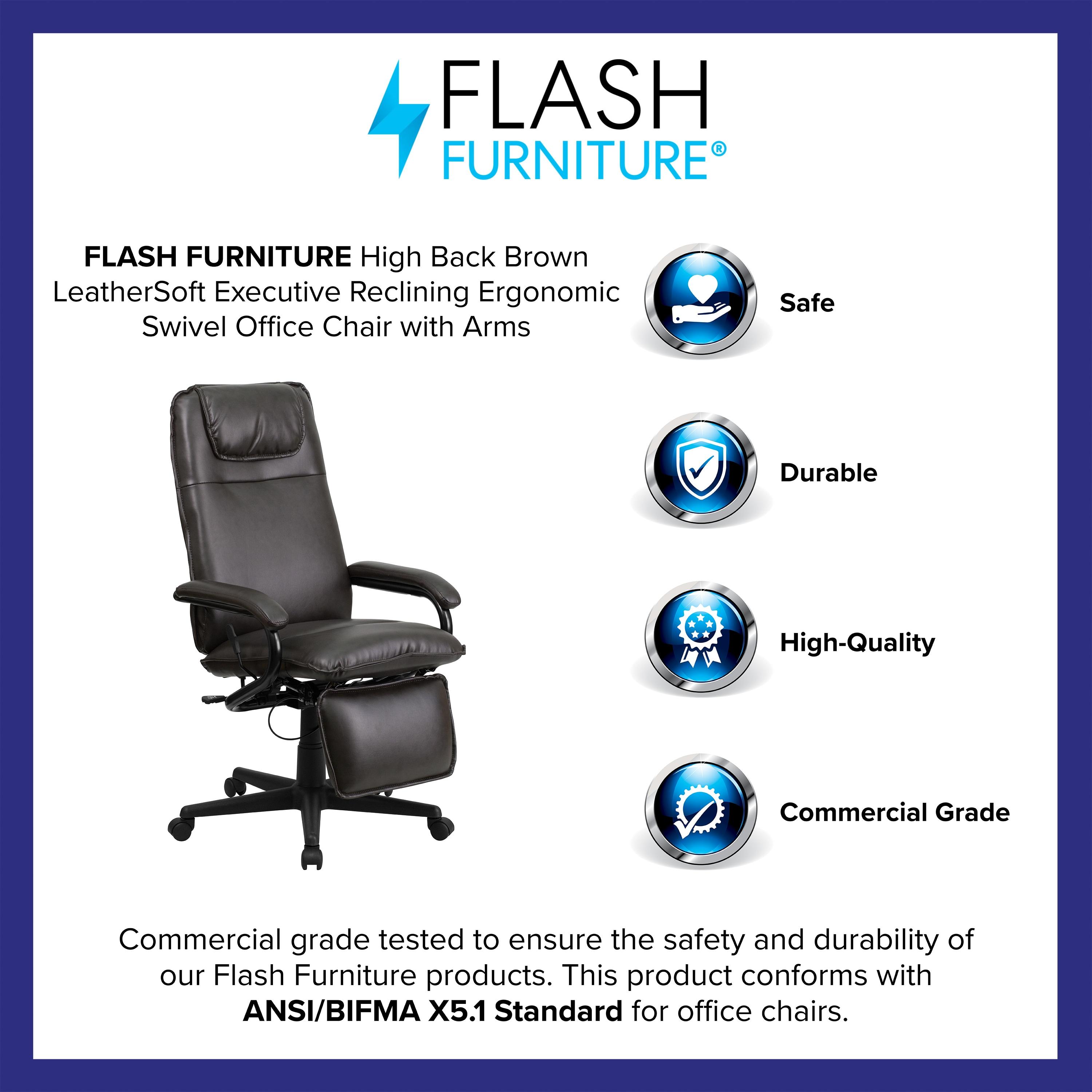 Flash Furniture High Back Brown LeatherSoft Executive Reclining Ergonomic Swivel Office Chair with Arms