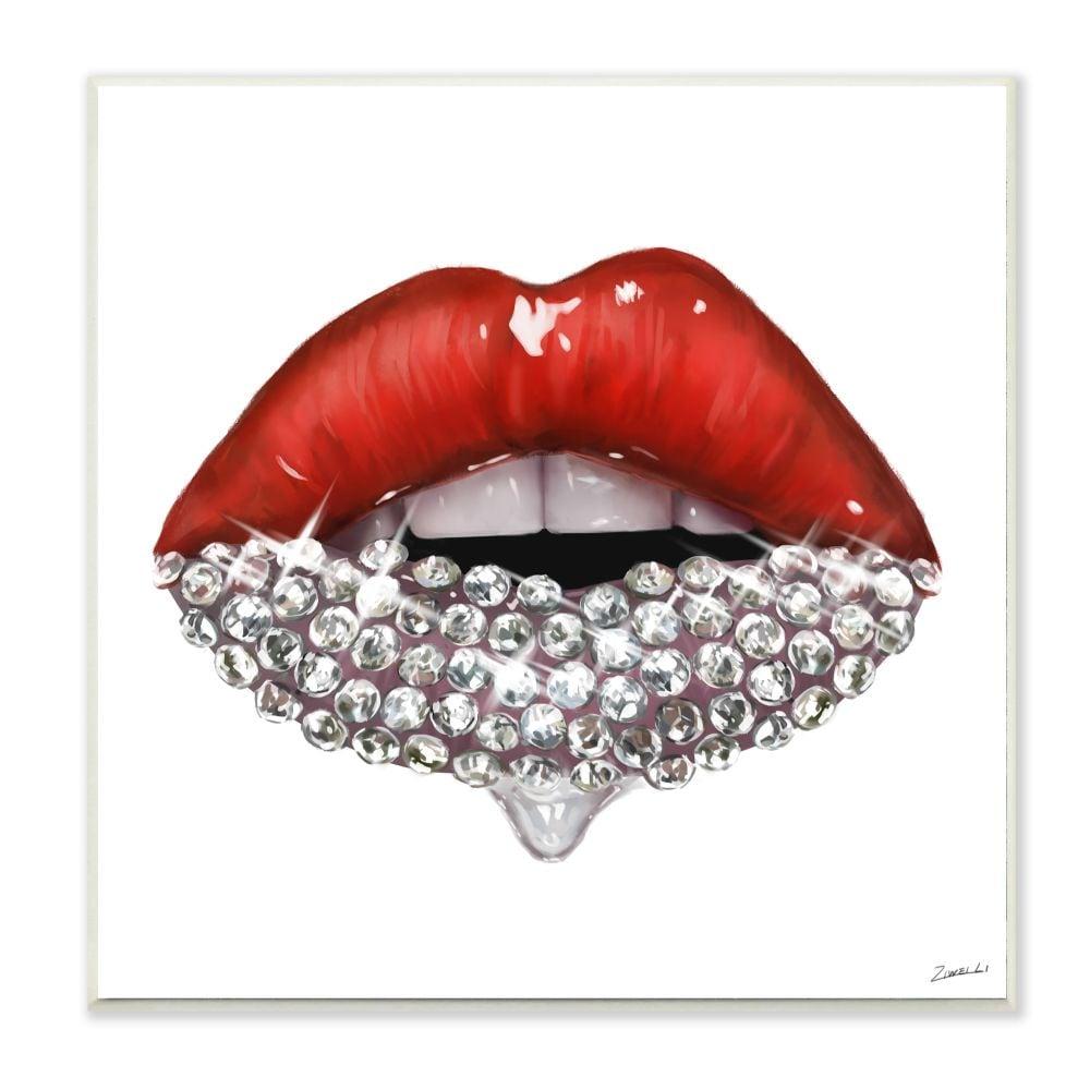 Stupell Industries Red Glam Lips with Glistening Cosmetic Stones Designed by Ziwei Li